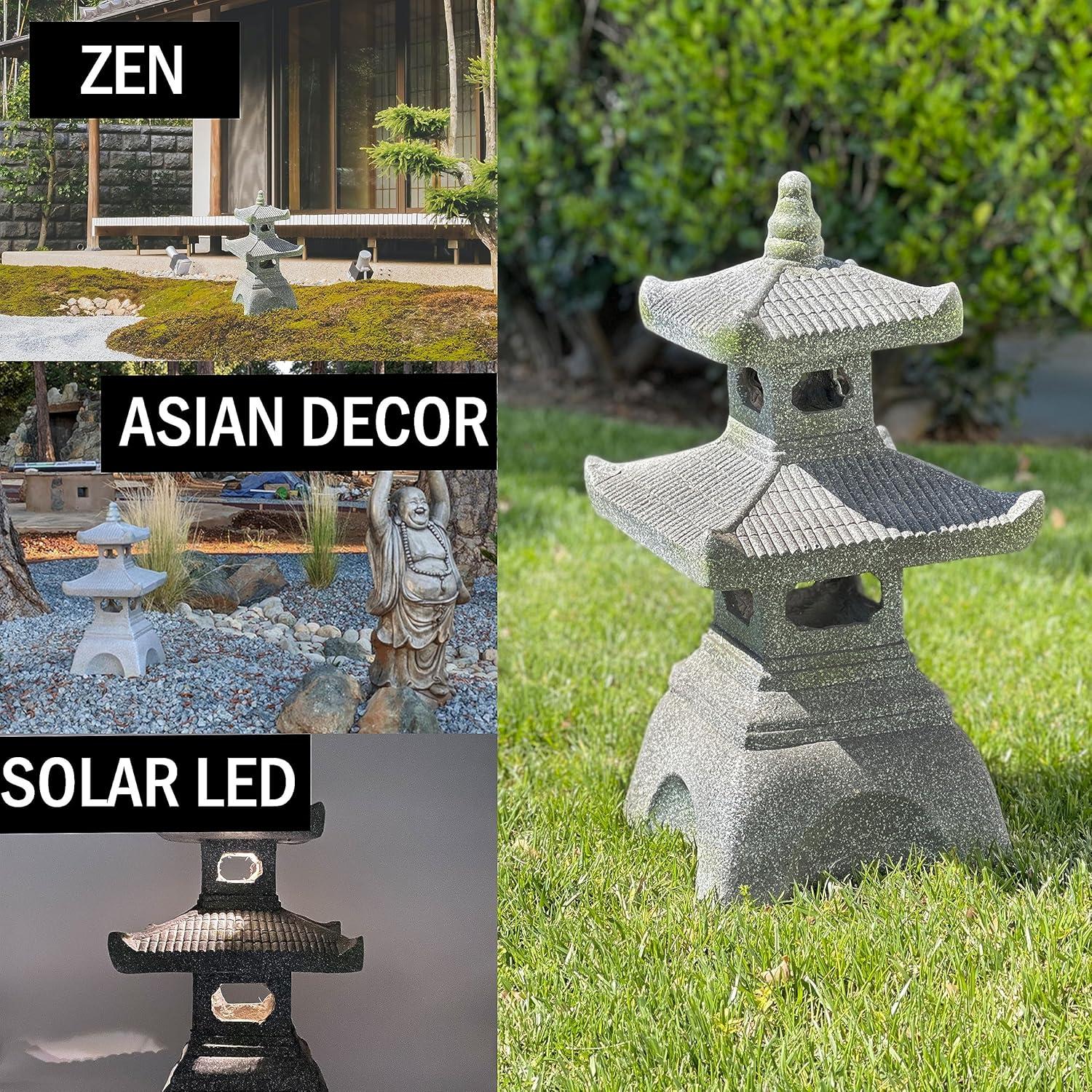 Estatua de Jardín Pagoda LED Solar Galt International 66 cm Gris