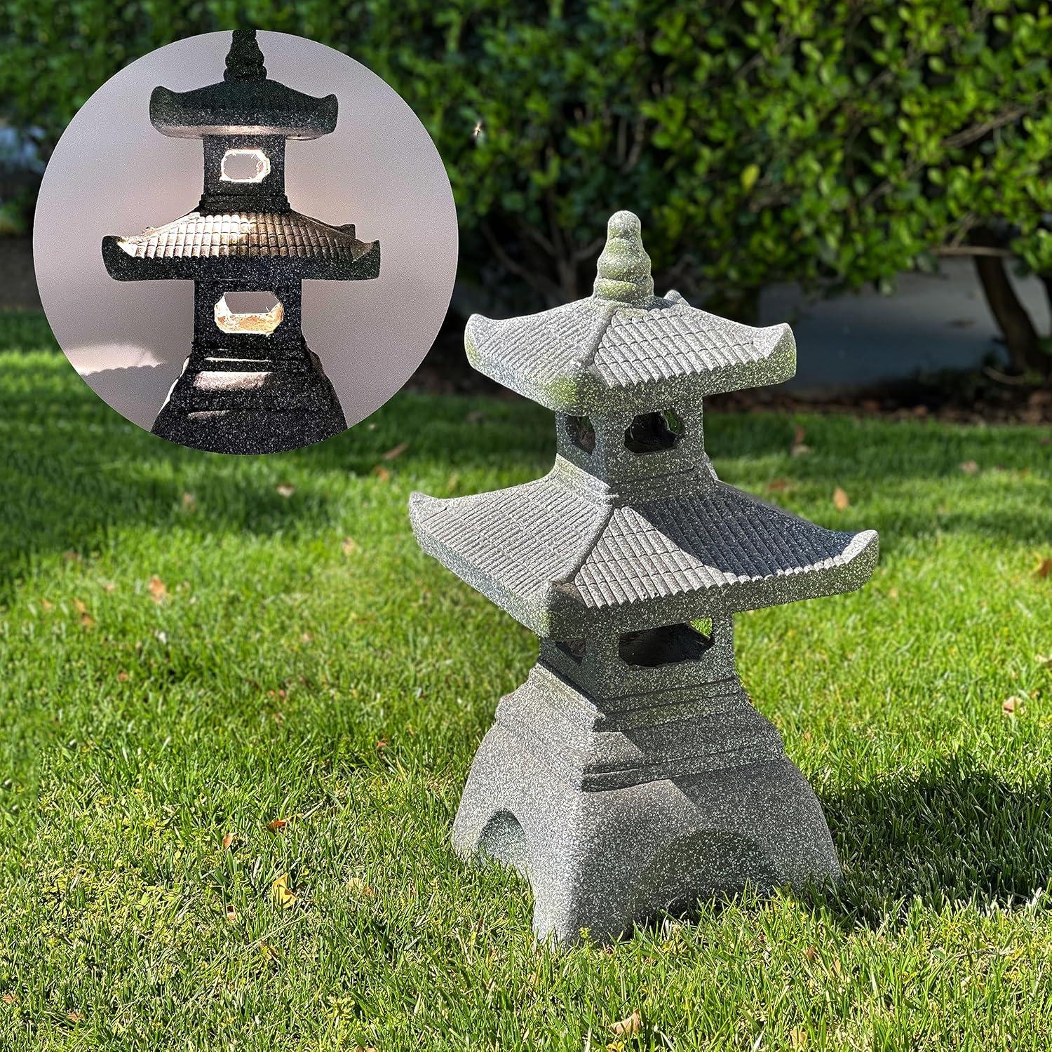 Estatua de Jardín Pagoda LED Solar Galt International 66 cm Gris