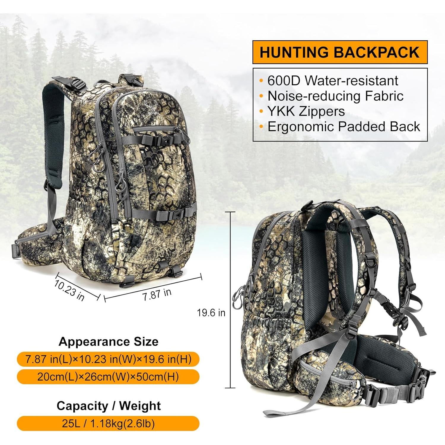 Mochila de Caza MOXULE 25L Impermeable con Funda para Lluvia