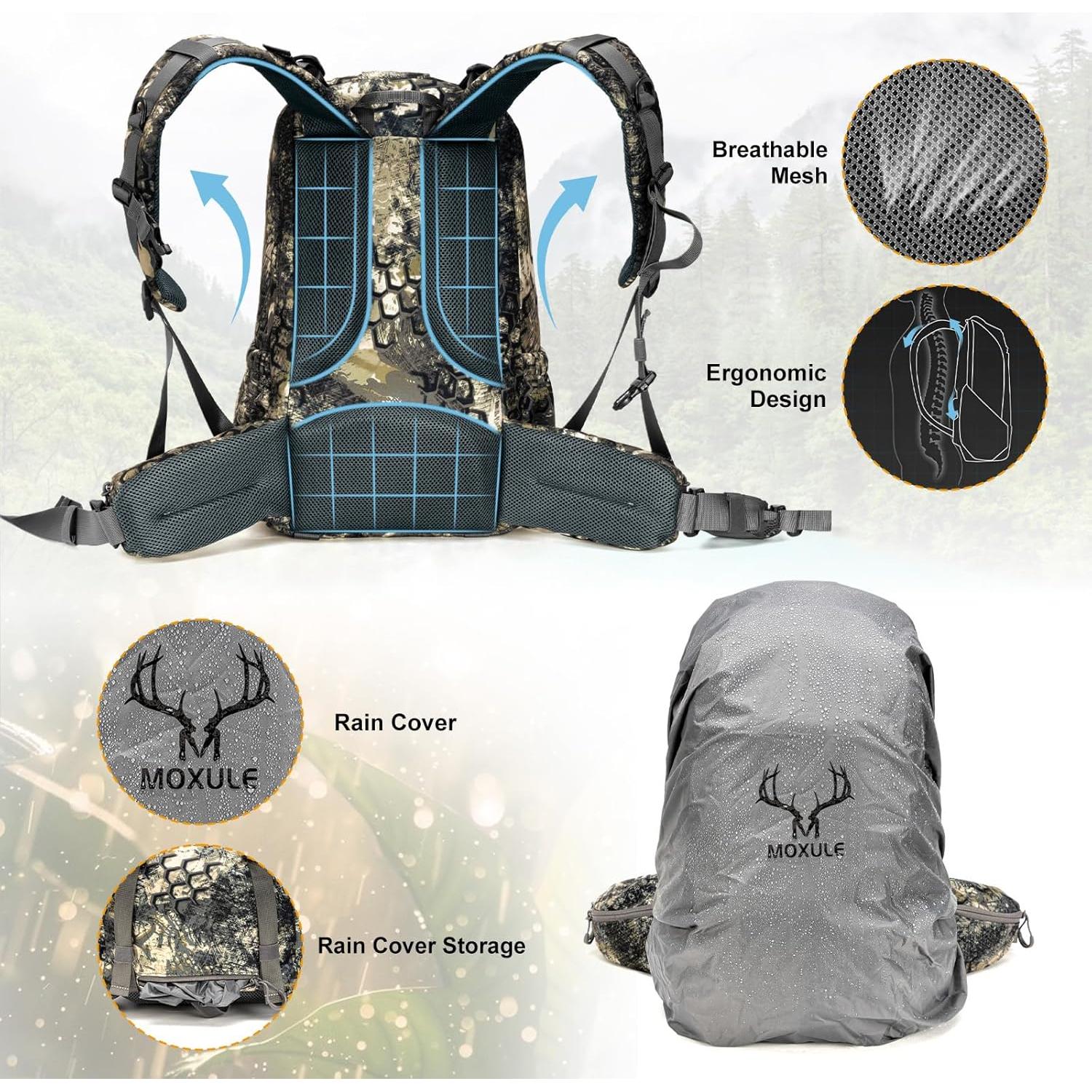 Mochila de Caza MOXULE 25L Impermeable con Funda para Lluvia