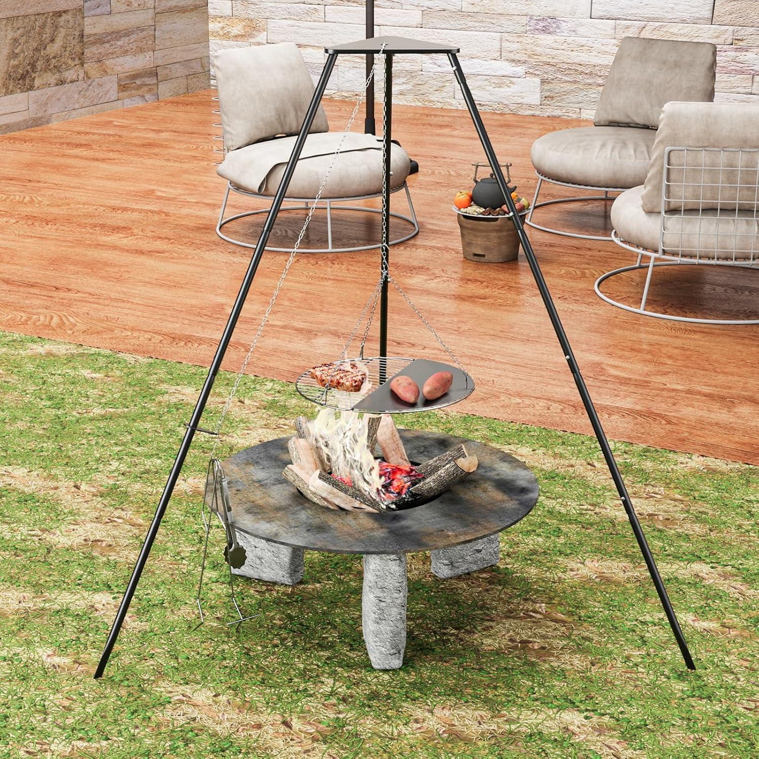 Trípode de Fogata DPZM Ajustable con Parrilla Circular 20cm