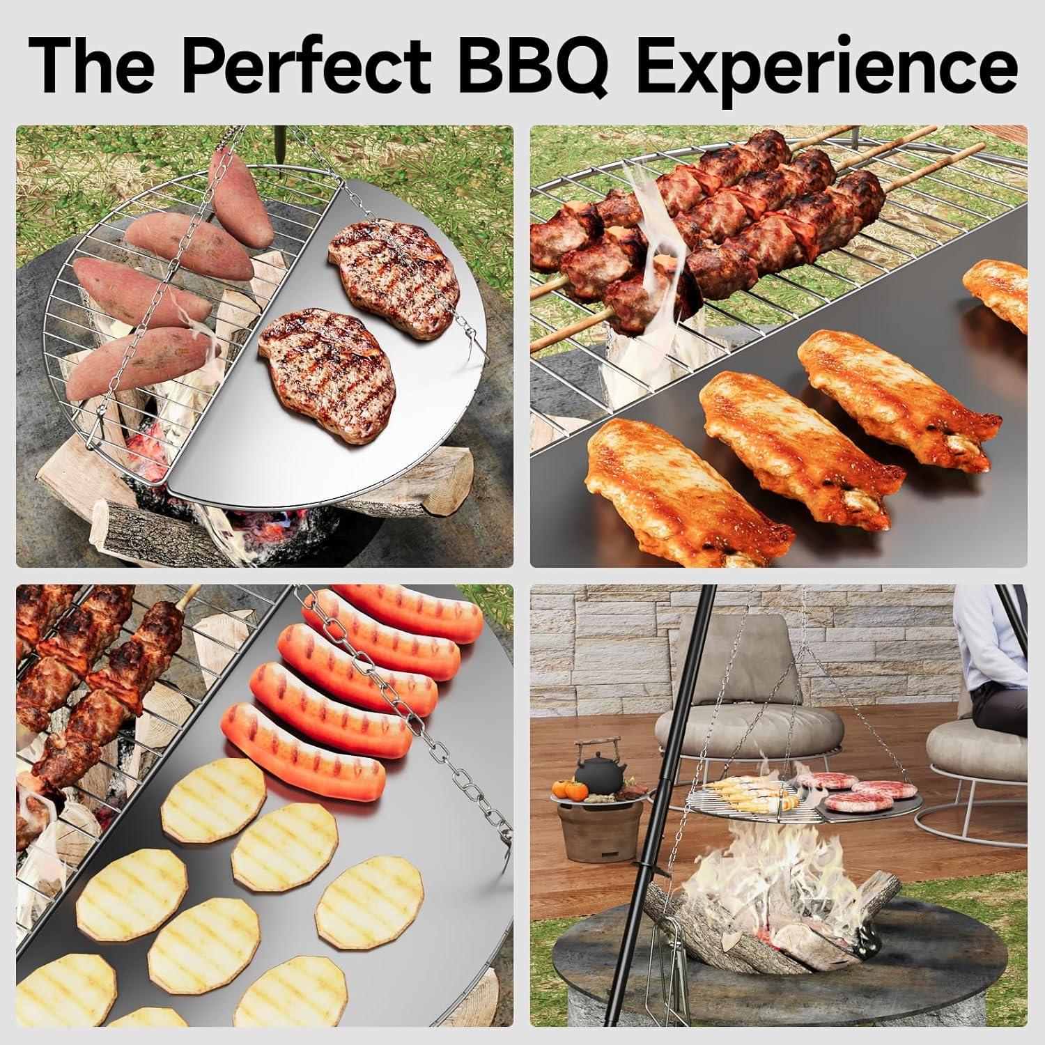 Trípode de Fogata DPZM Ajustable con Parrilla Circular 20cm