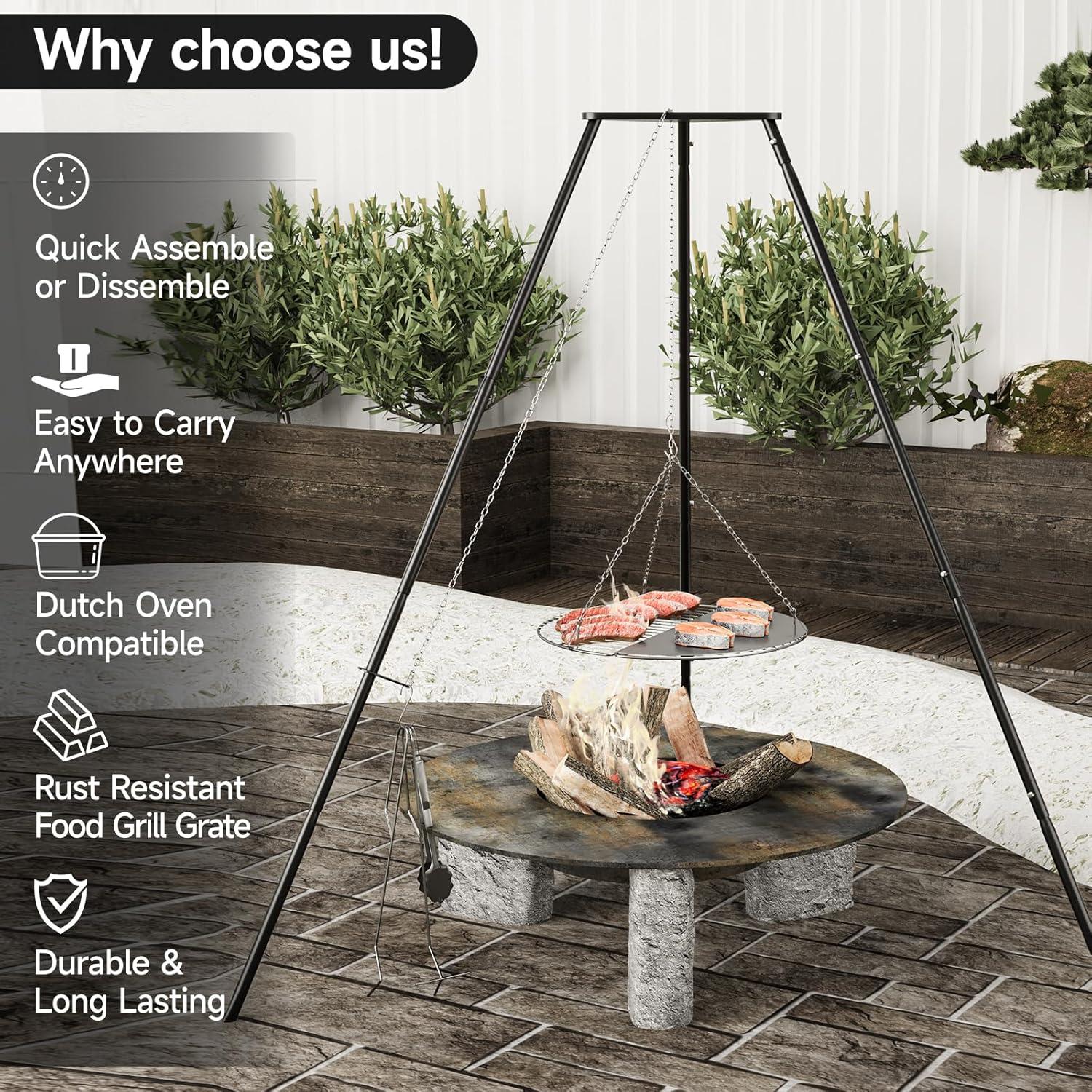 Trípode de Fogata DPZM Ajustable con Parrilla Circular 20cm