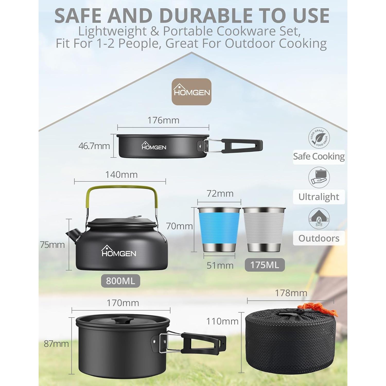 Juego de Utensilios de Cocina Camping HOMGEN 12 Piezas Aluminio