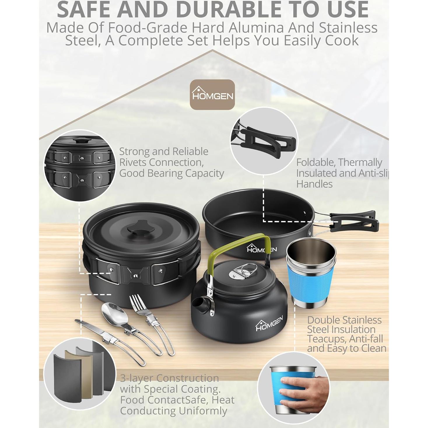 Juego de Utensilios de Cocina Camping HOMGEN 12 Piezas Aluminio