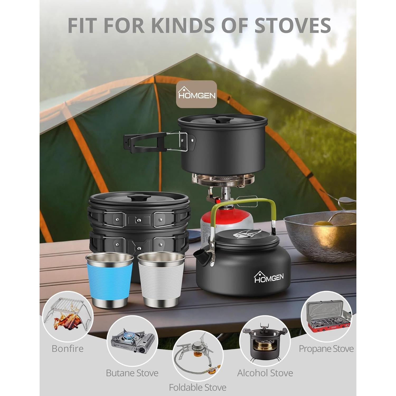 Juego de Utensilios de Cocina Camping HOMGEN 12 Piezas Aluminio