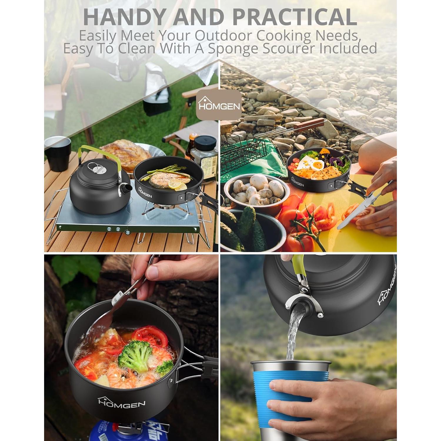 Juego de Utensilios de Cocina Camping HOMGEN 12 Piezas Aluminio