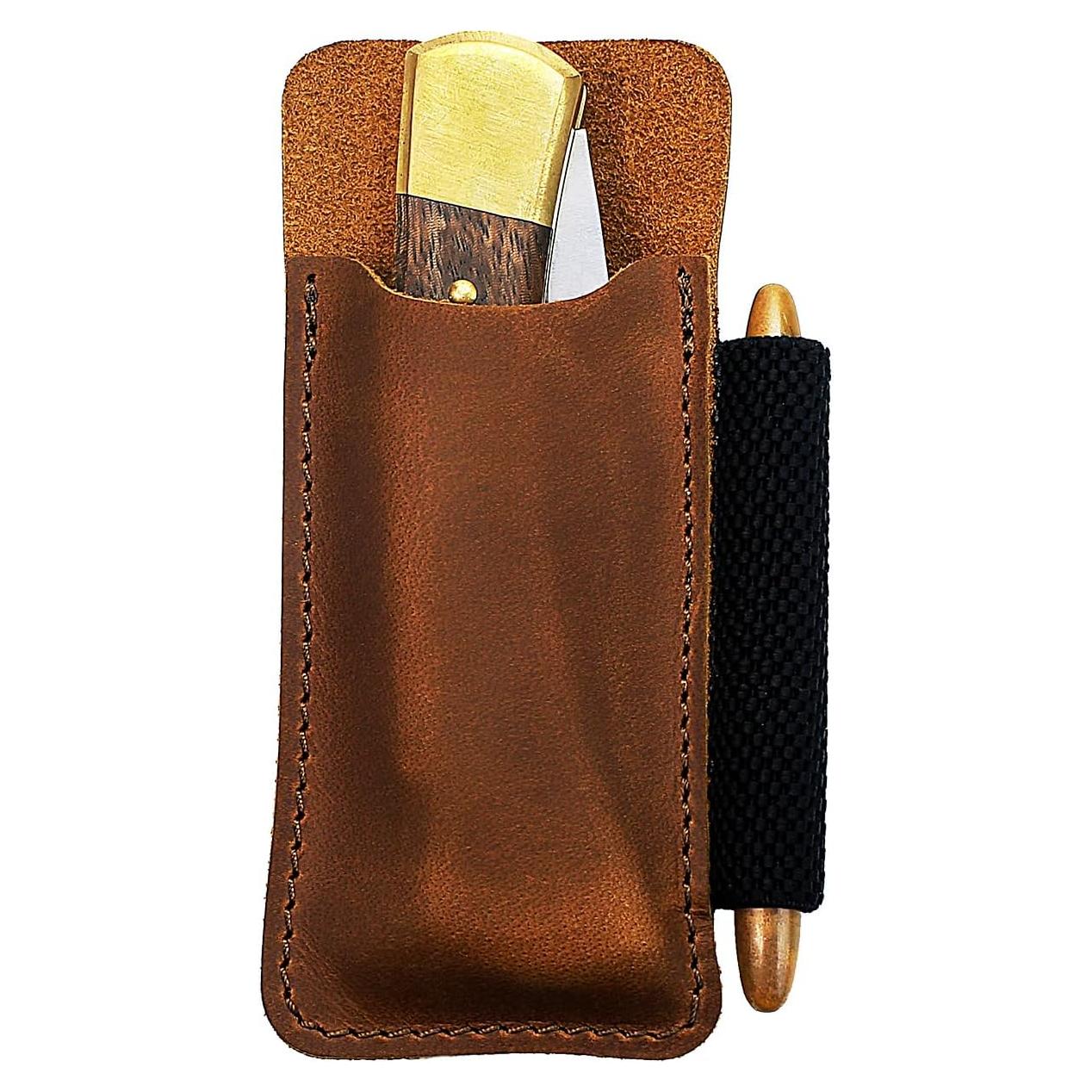 EASYANT Organizador de Piel EDC con Clip para Cinturón Marrón