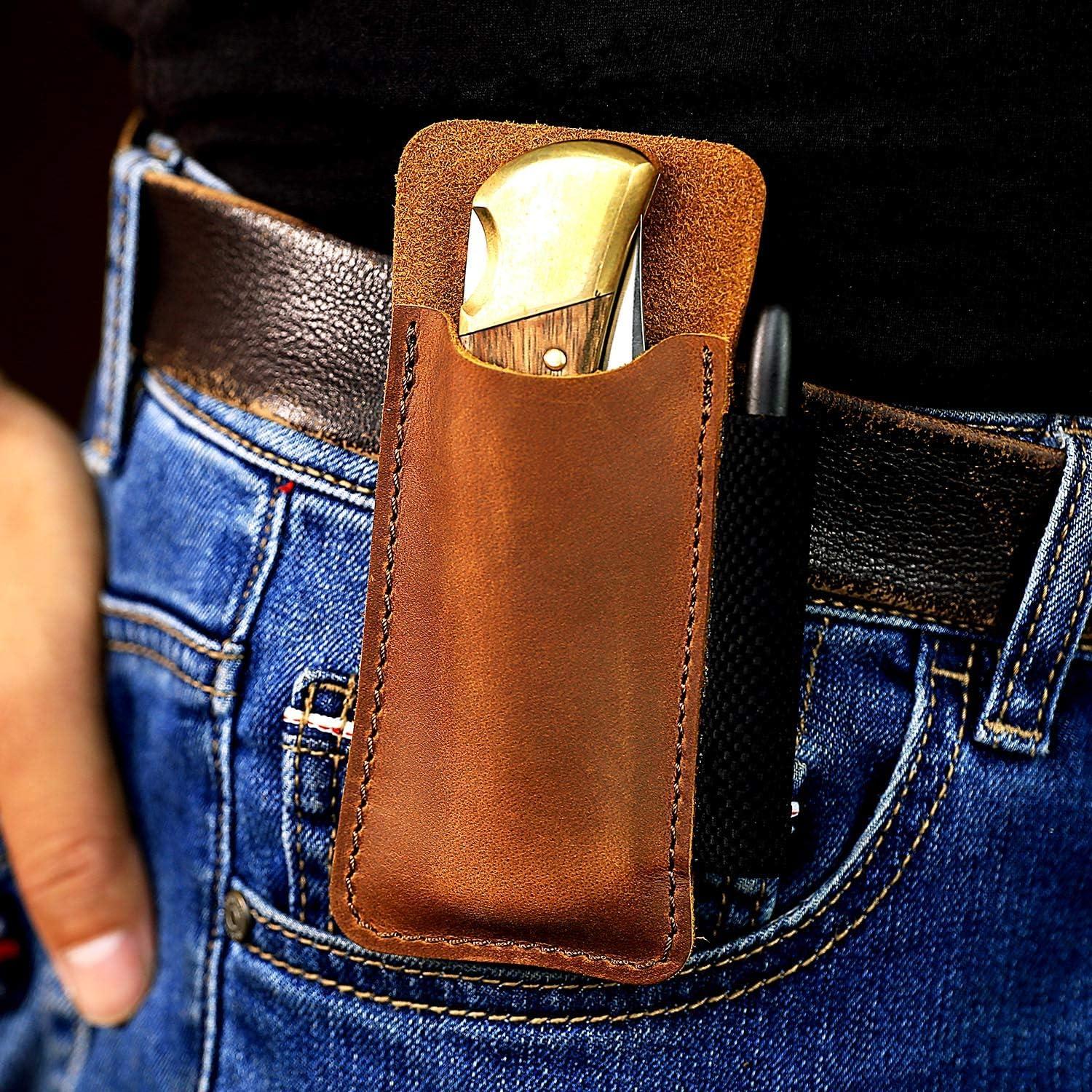 EASYANT Organizador de Piel EDC con Clip para Cinturón Marrón