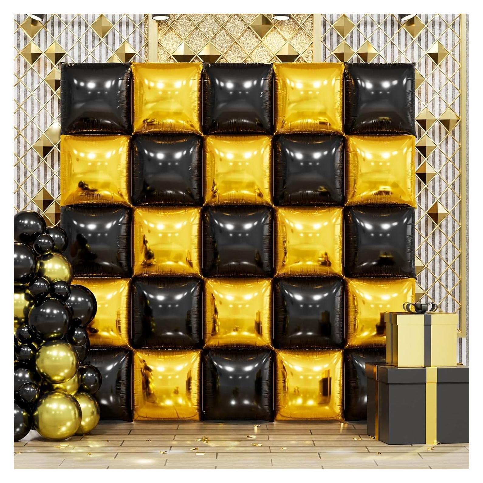 Kit de Globos de Foil Cuadrados Doble Cara FEYG 48 cm Oro Negro