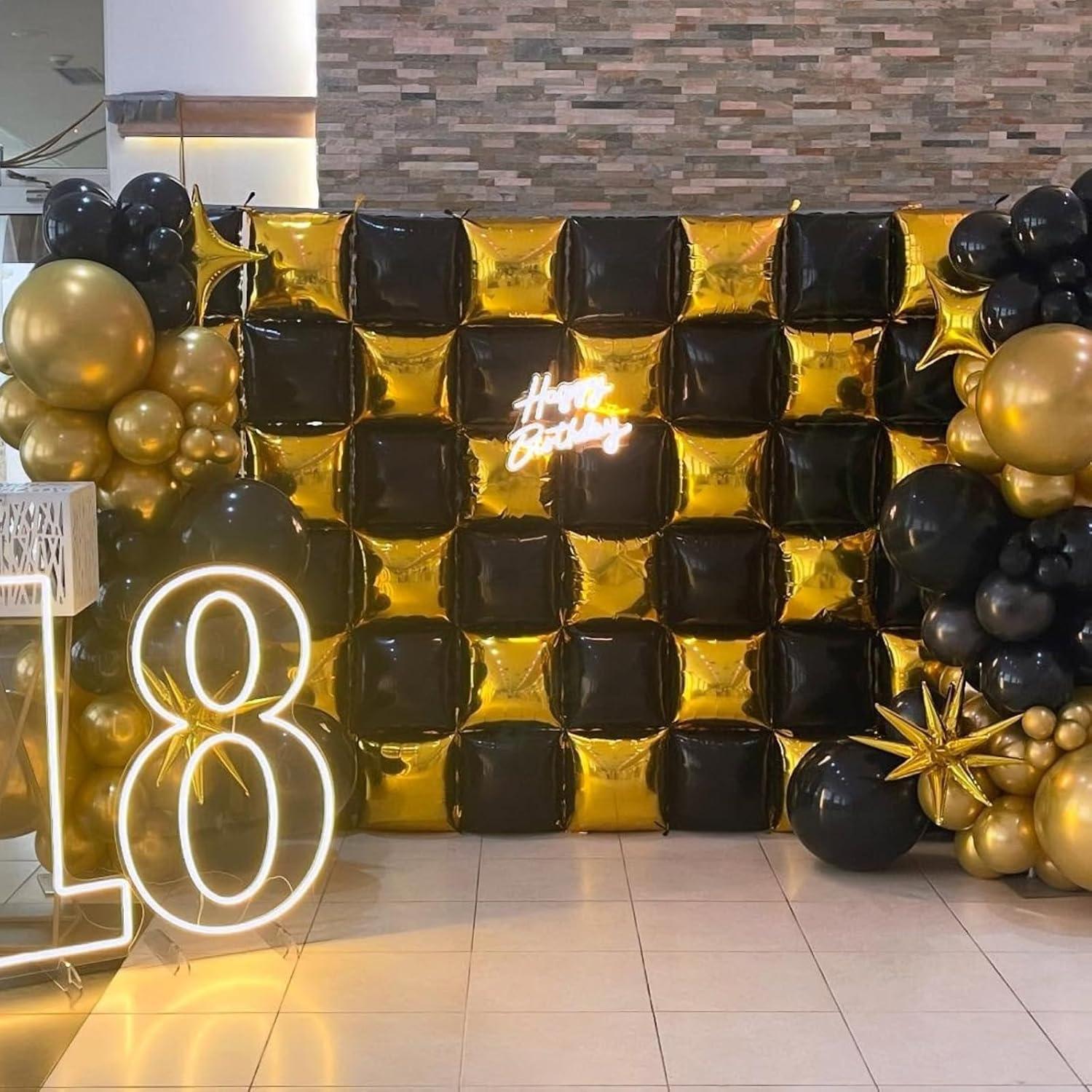 Kit de Globos de Foil Cuadrados Doble Cara FEYG 48 cm Oro Negro