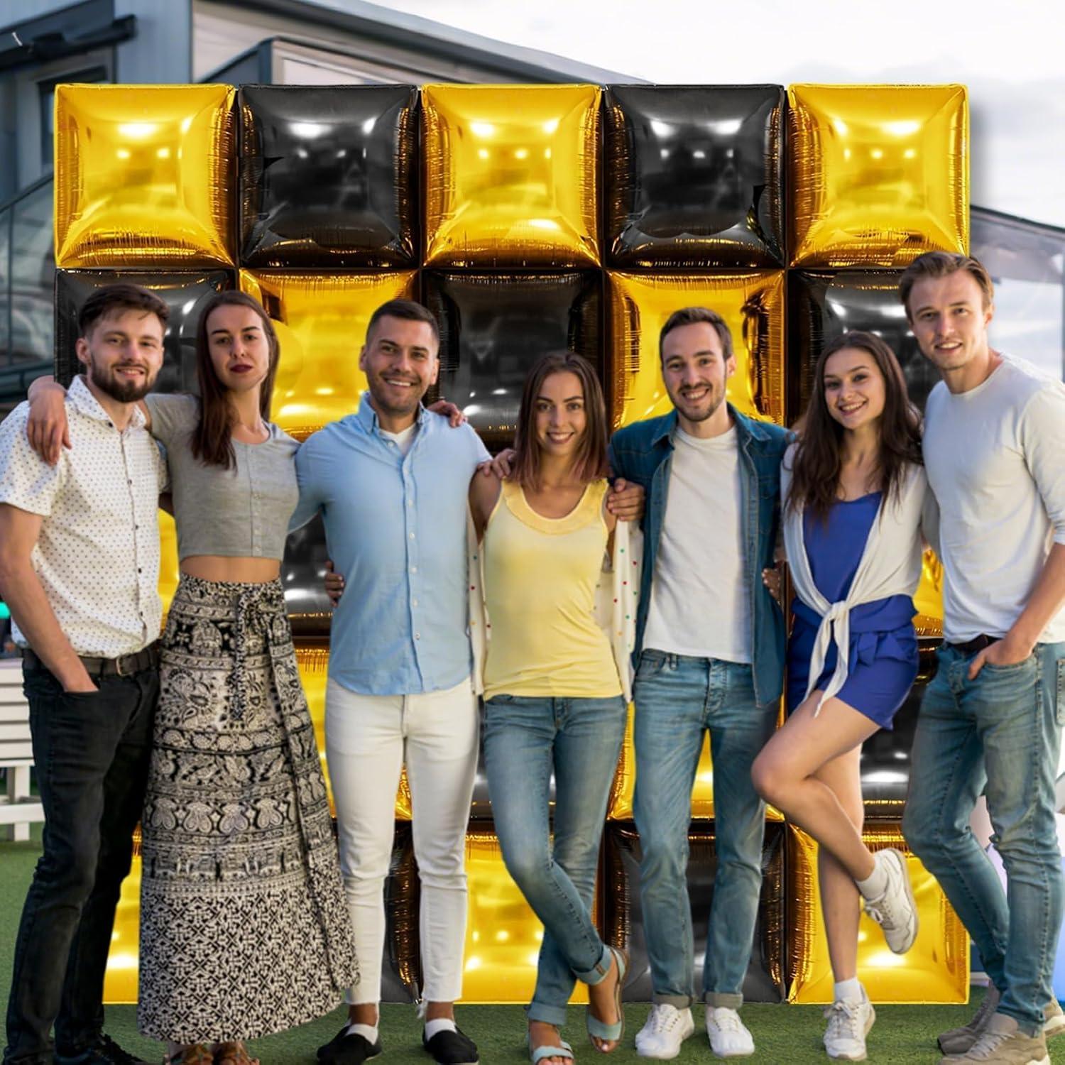 Kit de Globos de Foil Cuadrados Doble Cara FEYG 48 cm Oro Negro