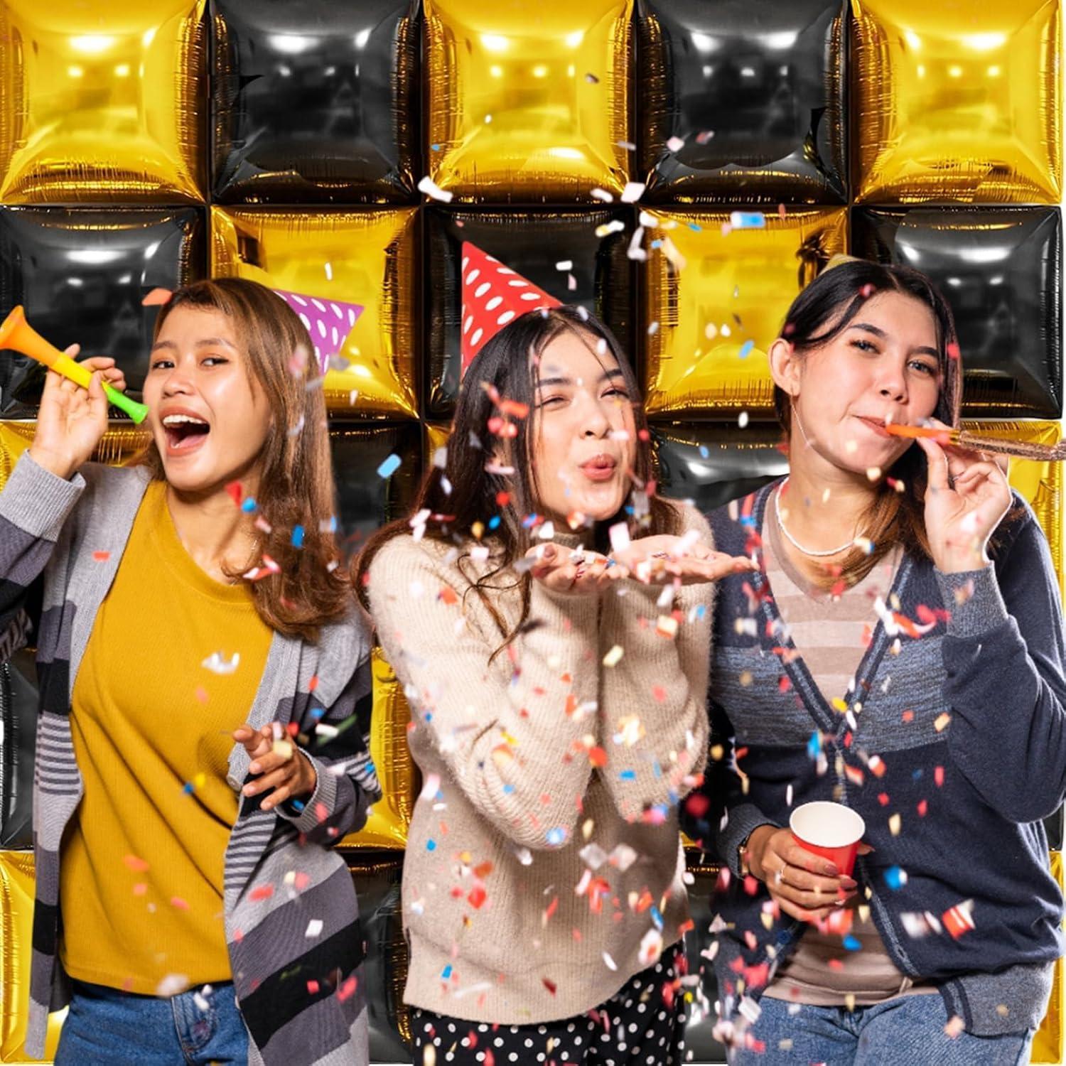 Kit de Globos de Foil Cuadrados Doble Cara FEYG 48 cm Oro Negro