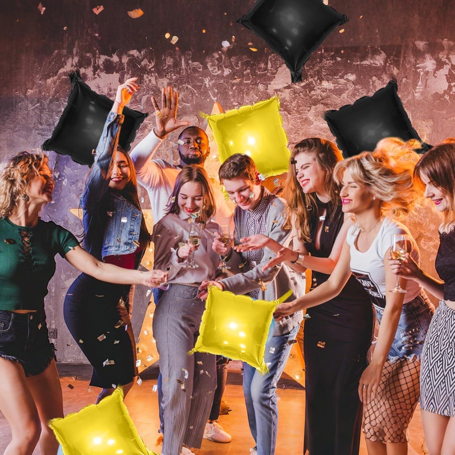 Kit de Globos de Foil Cuadrados Doble Cara FEYG 48 cm Oro Negro