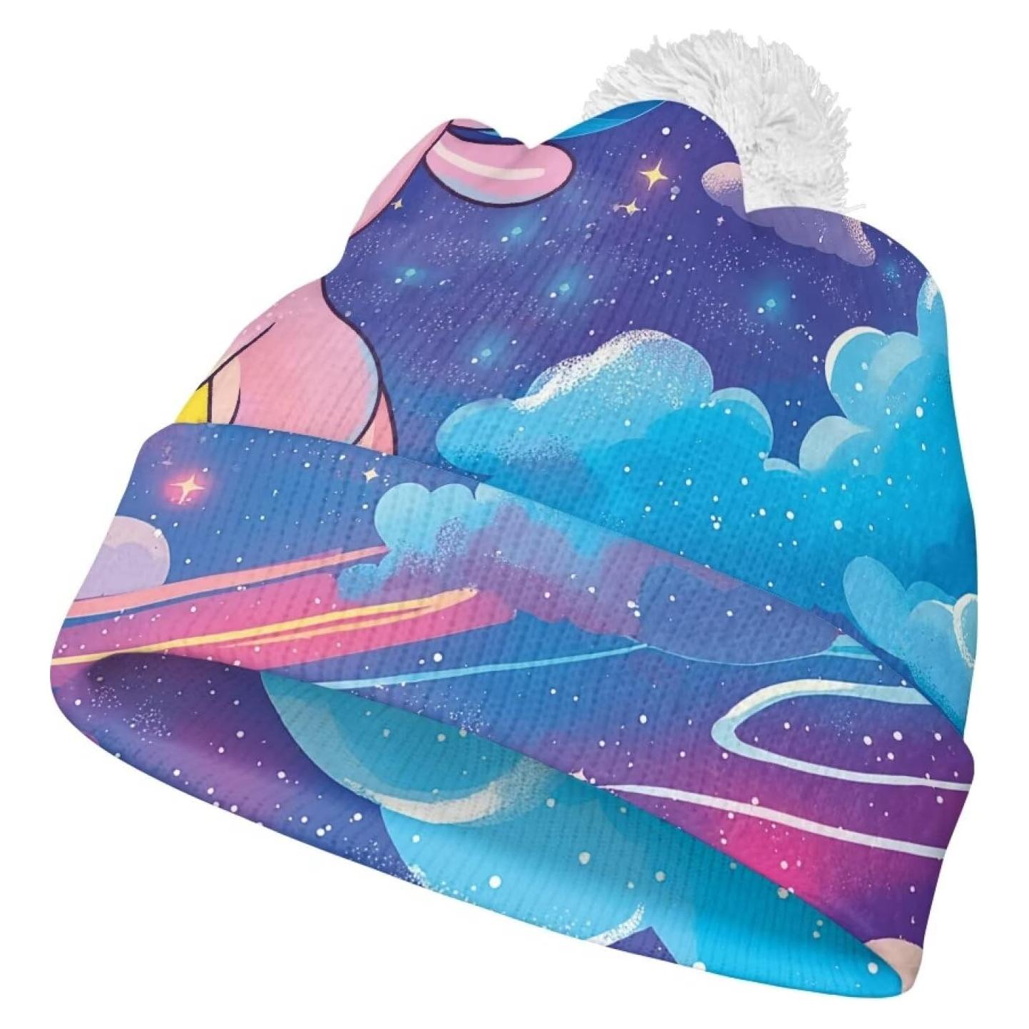 Gorro de Invierno para Niños y Niñas con Pom Pom - Galaxia Axolote