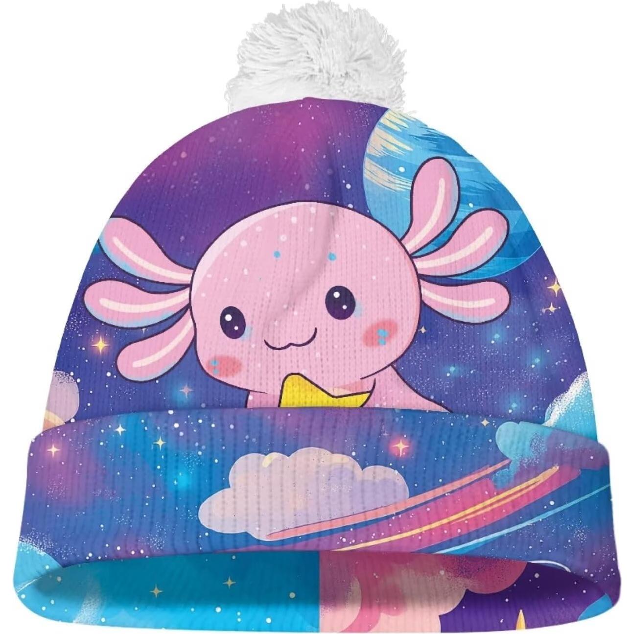 Gorro de Invierno para Niños y Niñas con Pom Pom - Galaxia Axolote