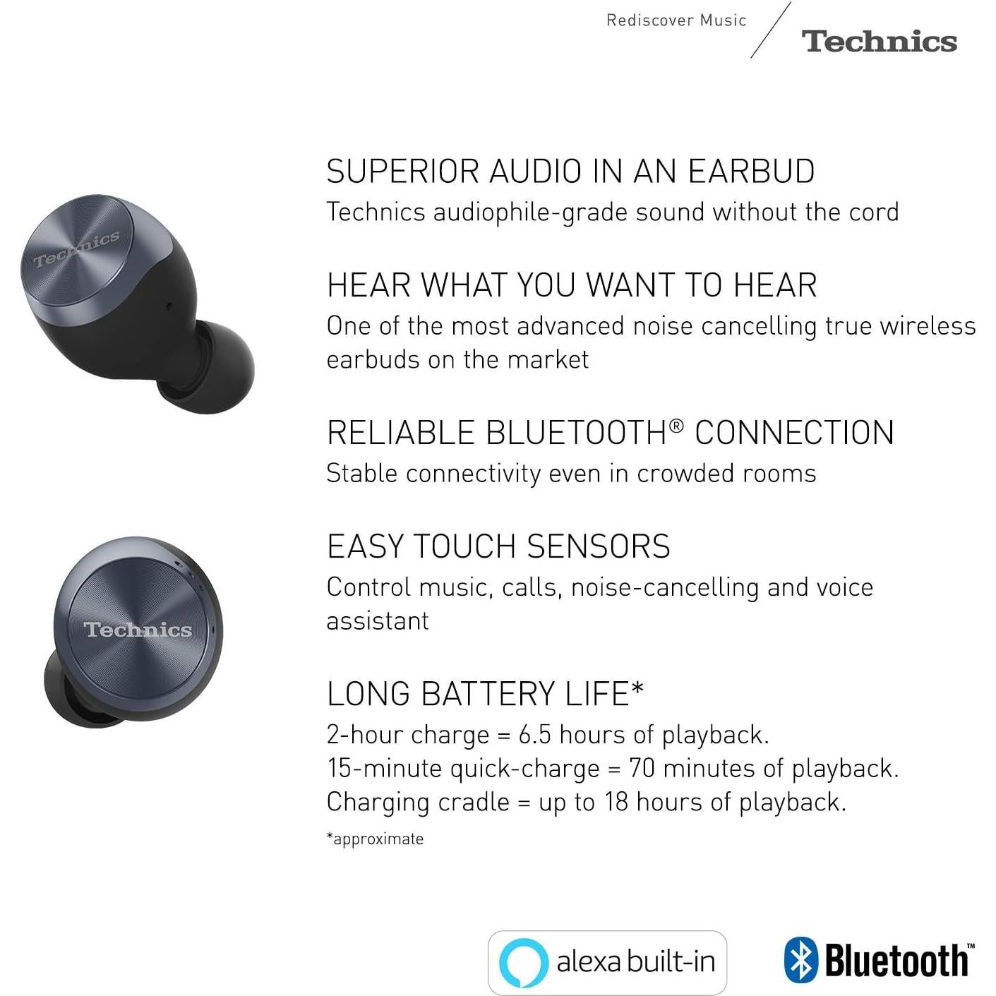 Auriculares Inalámbricos Technics EAH-AZ70W, Sonido Hi-Fi, Negro