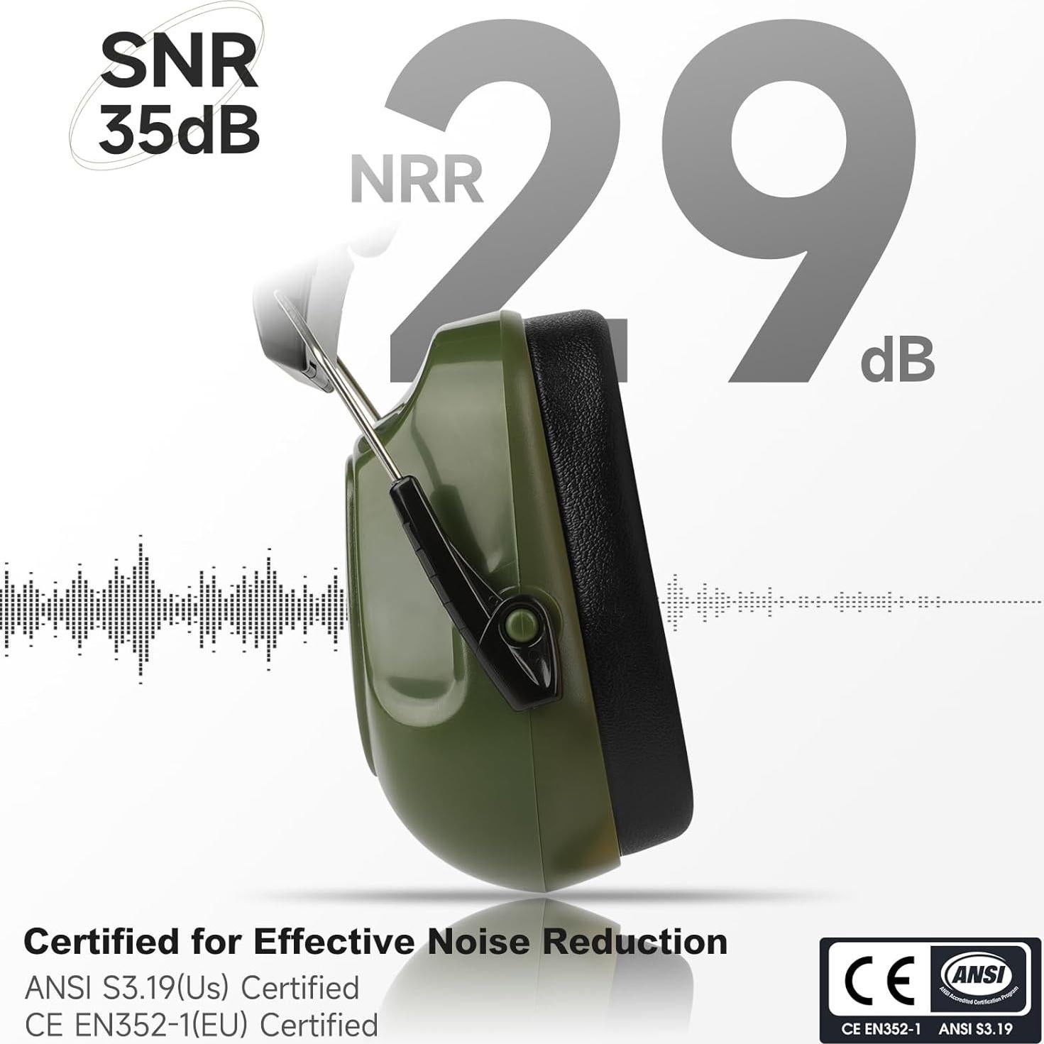 Orejeras Canceladoras de Ruido Cumunebula SNR 28dB Verde Militar