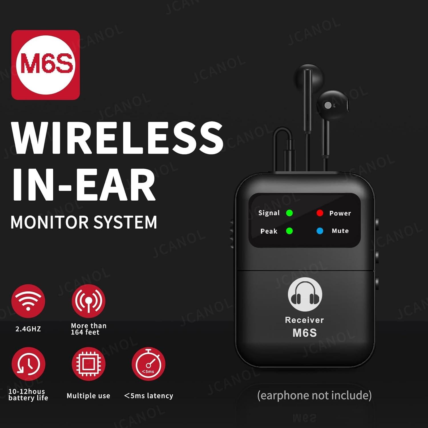 Sistema de Monitoreo In-Ear Inalámbrico JCANOL M6S 50m