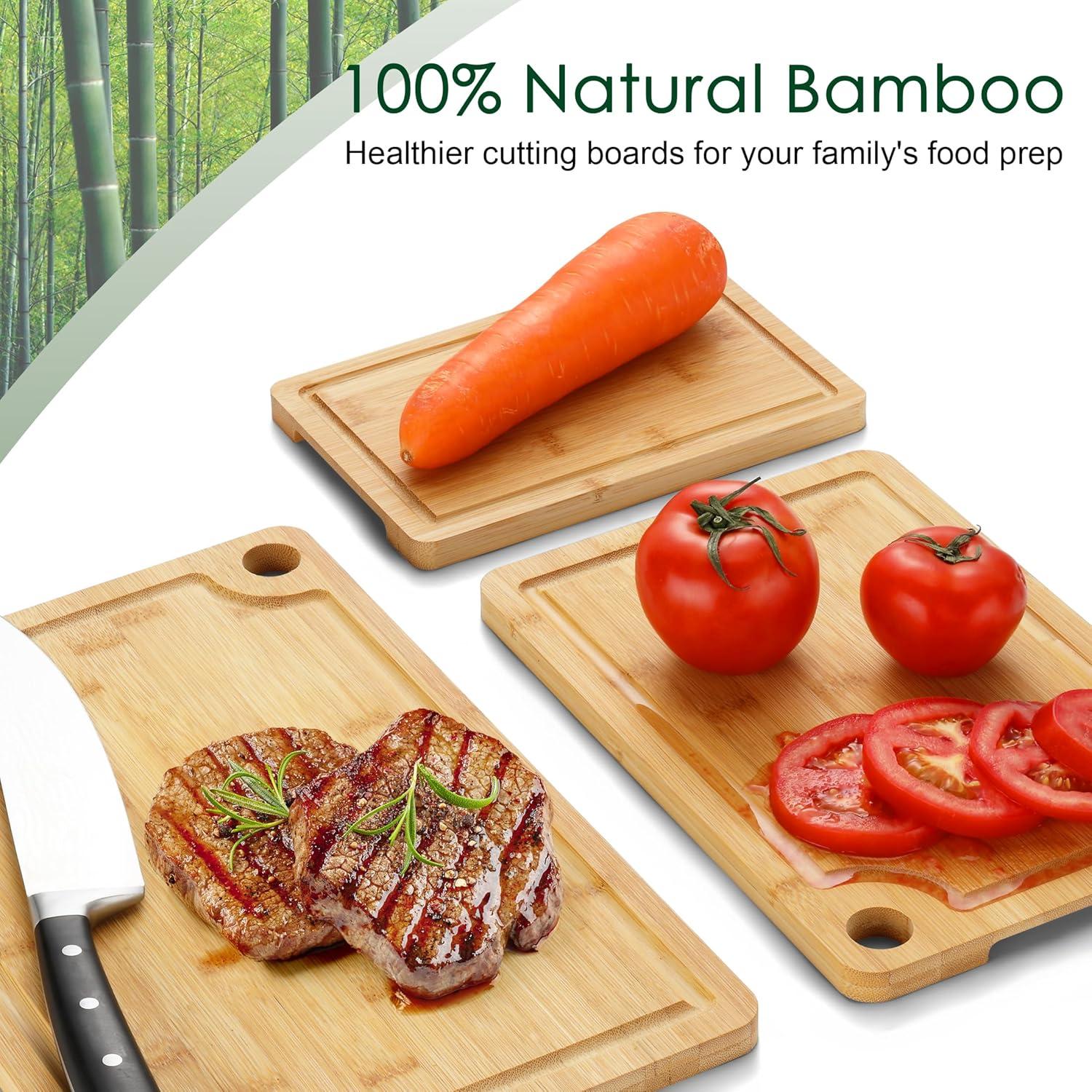 Juego de tablas de cortar de bambú Funnydin 3 piezas ecológicas