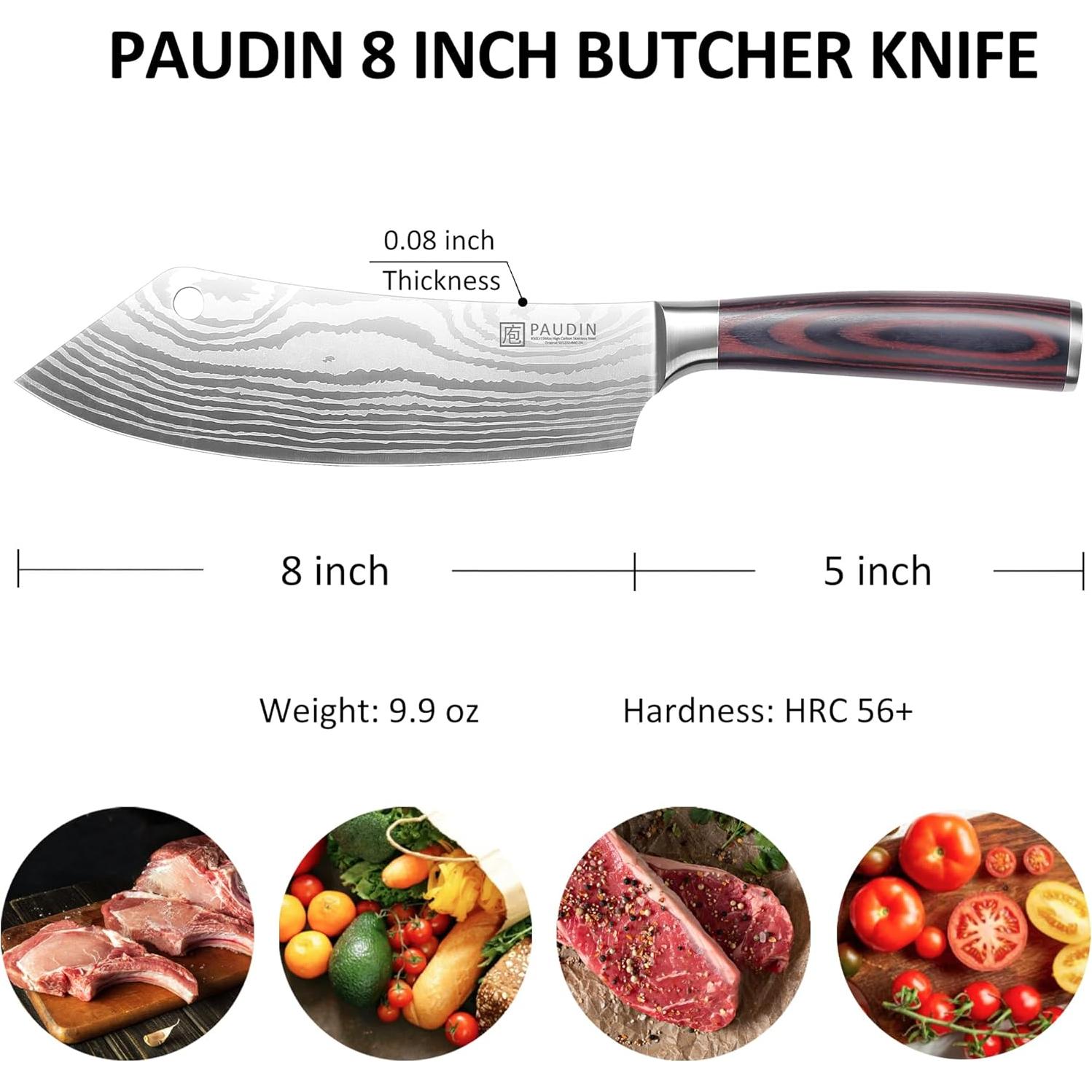 Cuchillo de Carnicero PAUDIN 20.32 cm Acero Inoxidable Mango Madera