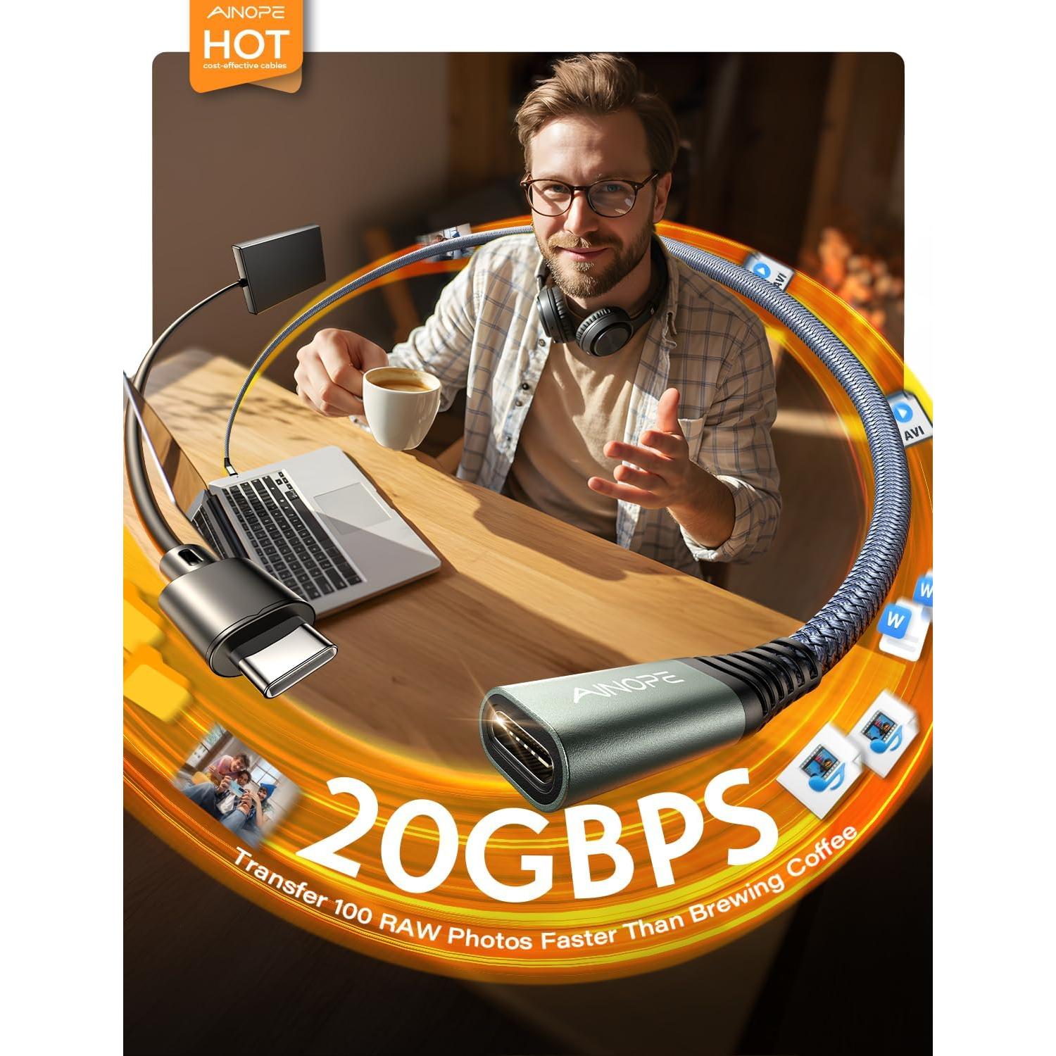 Cable de Extensión USB C AINOPE 2M 20Gbps 240W 4K Gris