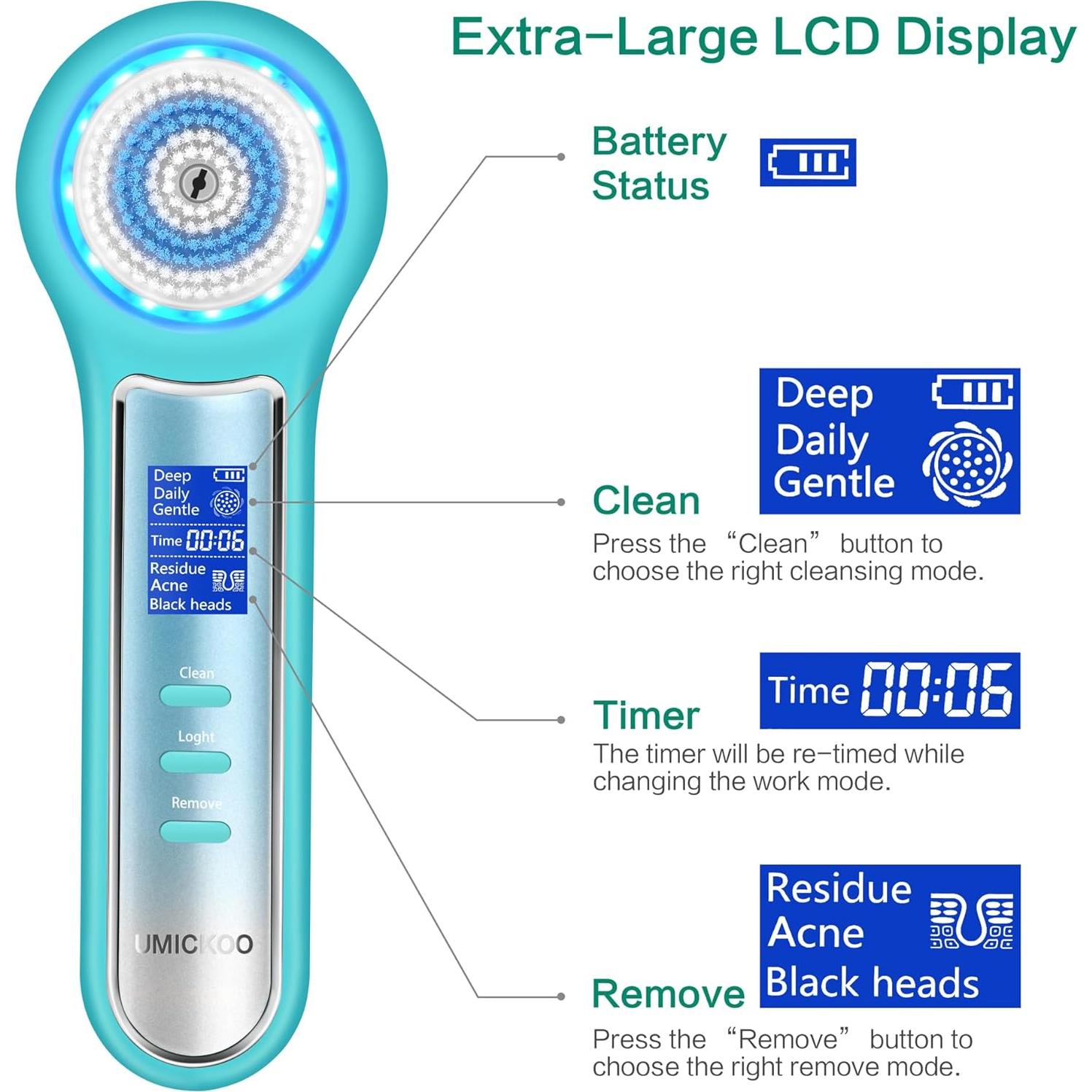 Exfoliador Facial UMICKOO IPX7 con Pantalla LCD y 5 Cabezas