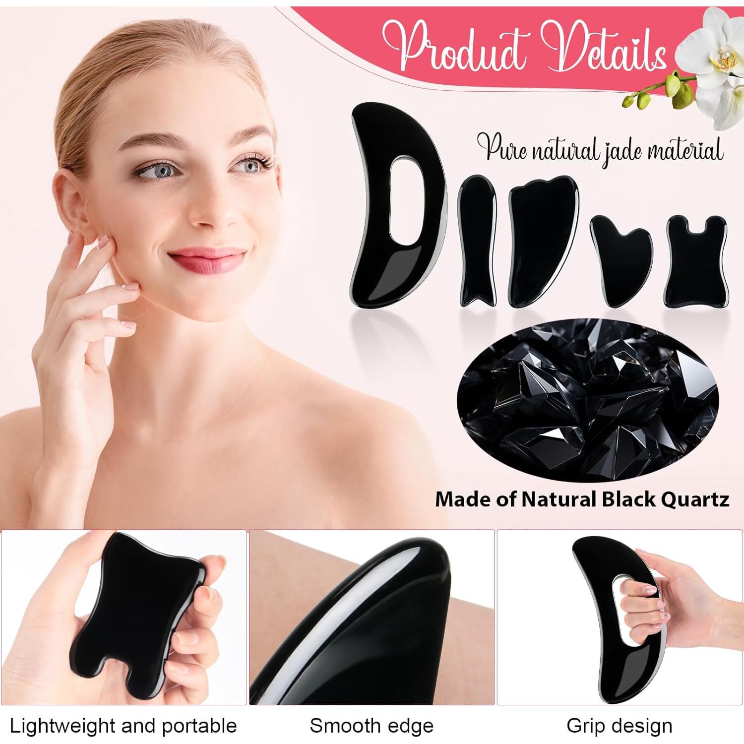 Set 5 Piezas Gua Sha Treela Jade y Resina para Masaje Facial y Corporal