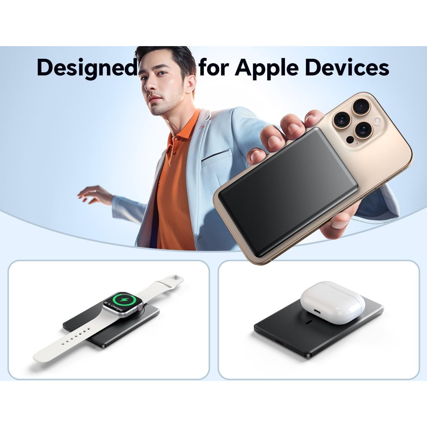 Cargador Portátil Magnético 5000mAh Inalámbrico USB-C Negro