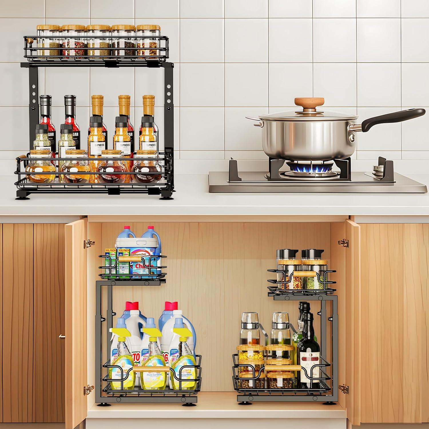 Organizador Bajo Fregadero JYPS 2 Niveles Ajustable Negro