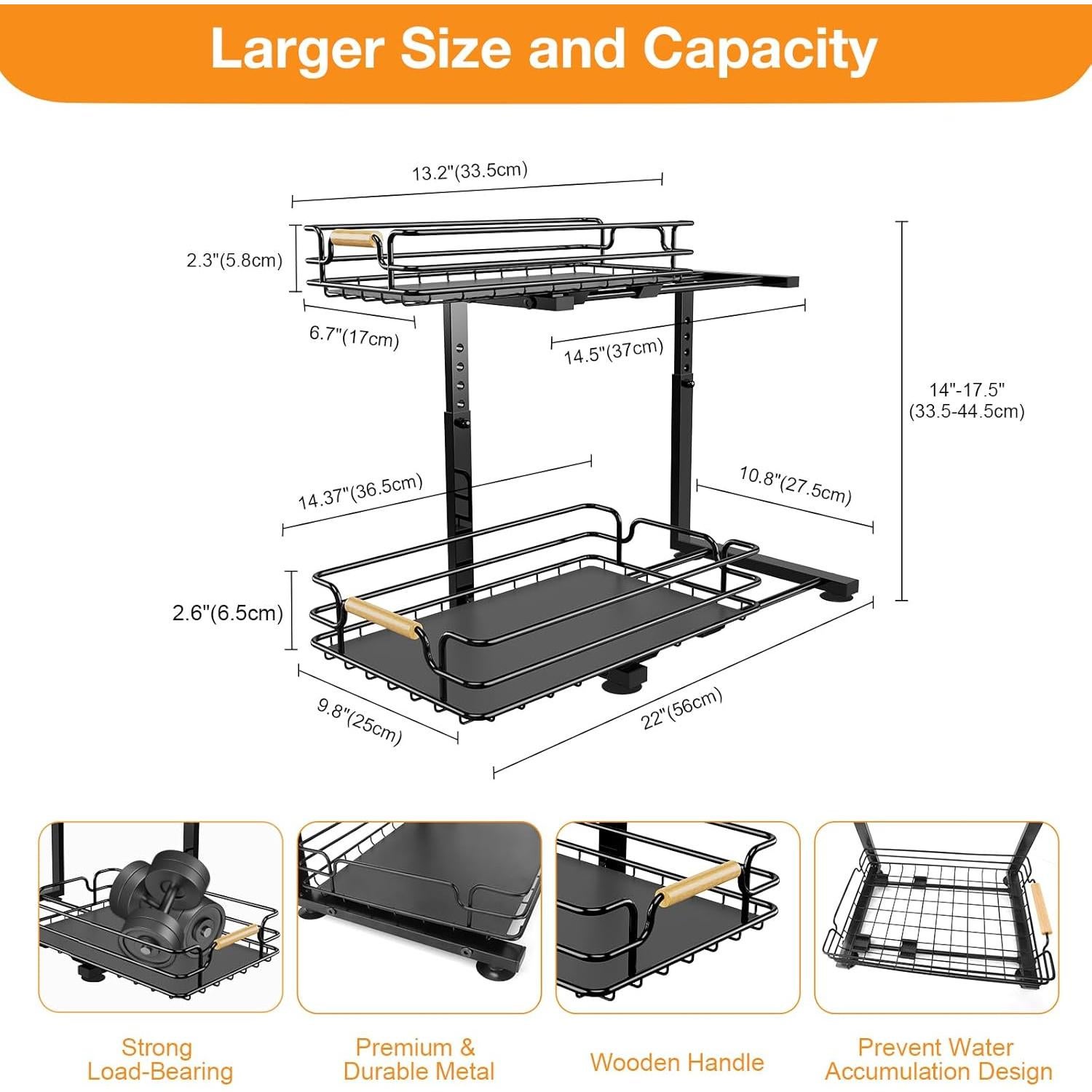 Organizador Bajo Fregadero JYPS 2 Niveles Ajustable Negro