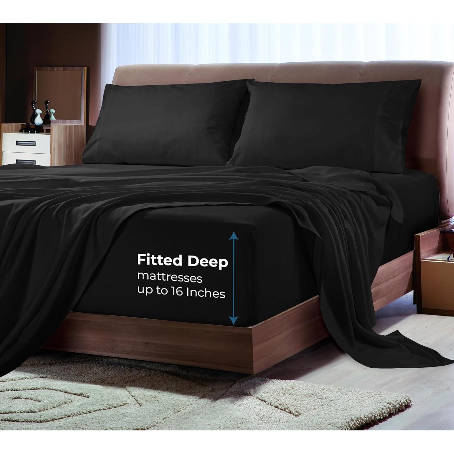 Sábana Ajustable Royale de Viscosa de Bambú Individual Negra