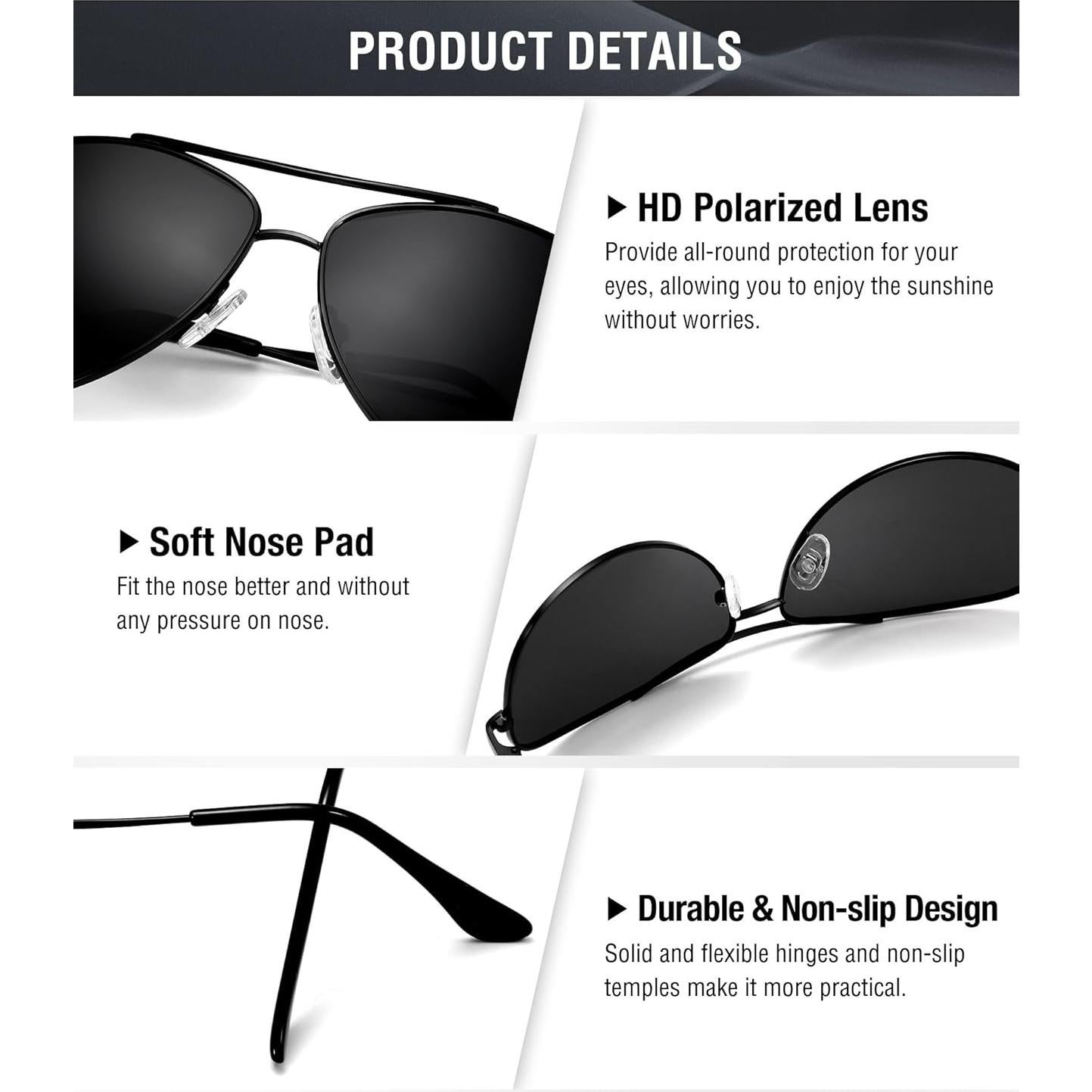 Gafas de Sol Polarizadas Aviador KALIYADI UV400 3 Pack