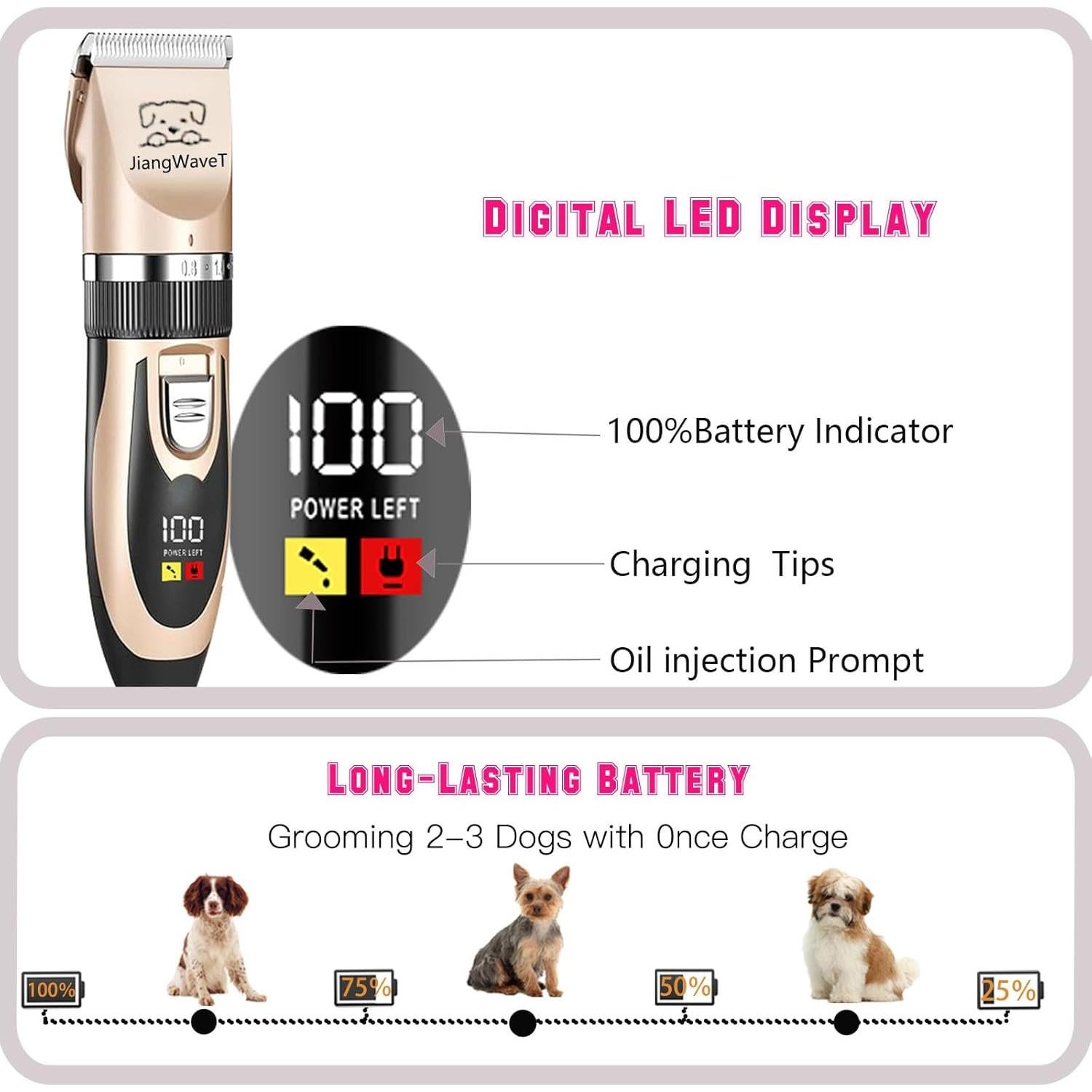 Recortadora de Pelo Inalámbrica JiangWaveT para Perros y Gatos