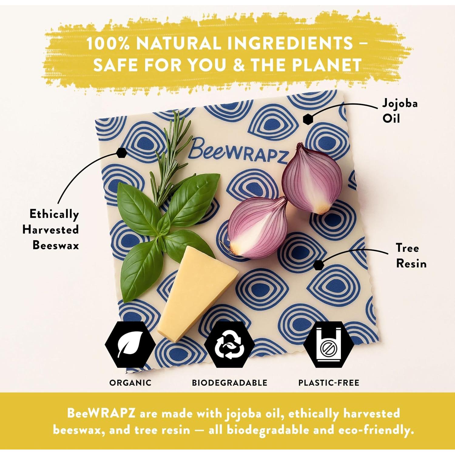 BeeWRAPZ Envolturas de Cera de Abeja Reutilizables - 3 Piezas