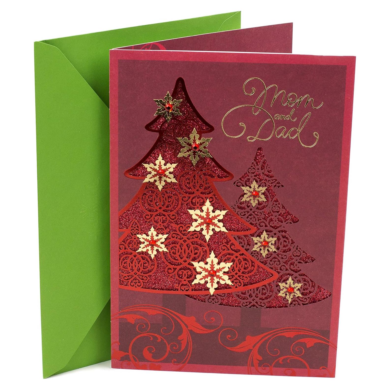 Tarjeta de Navidad Hallmark para Mamá y Papá - Árbol Rojo