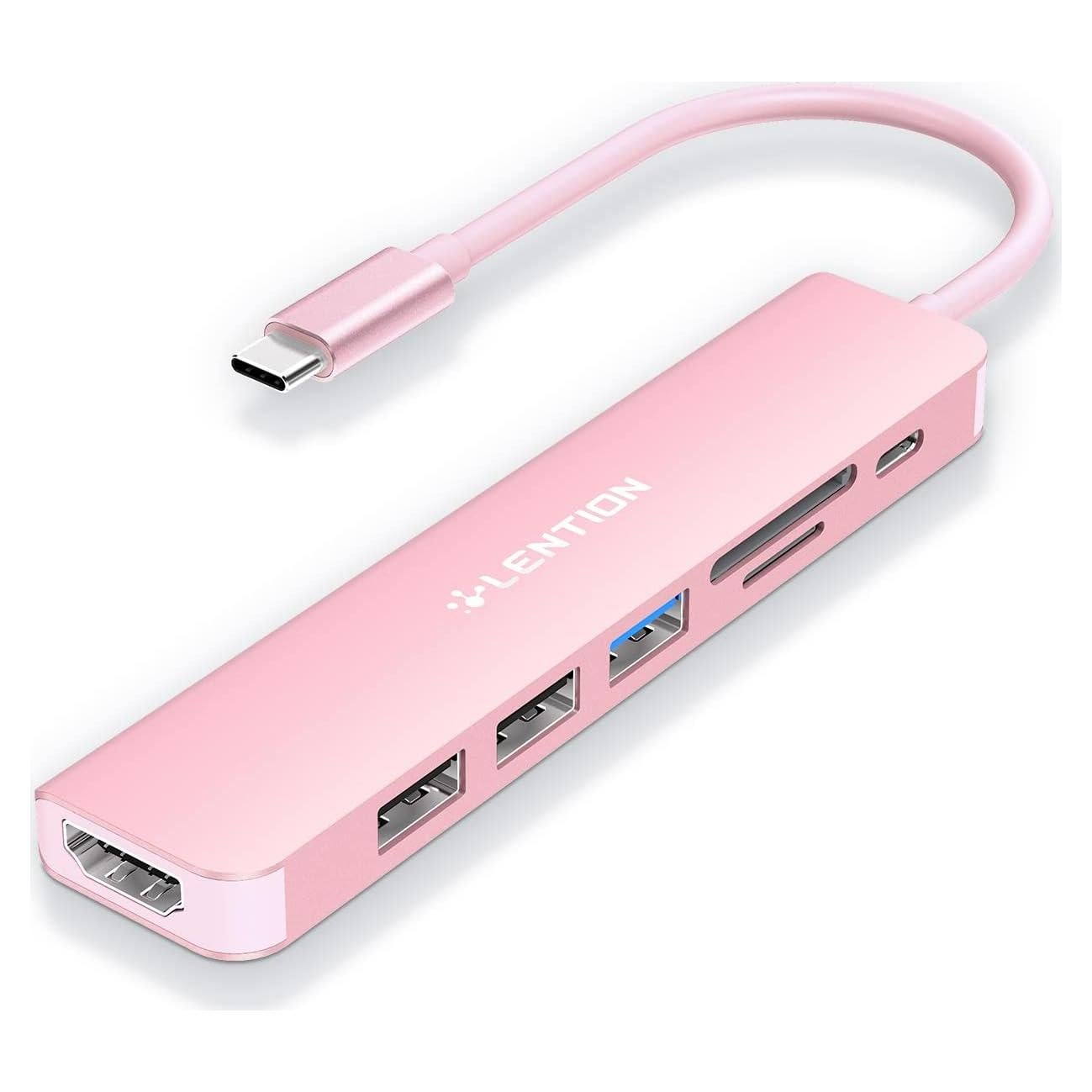 Hub USB-C LENTION CB-CE18 7 en 1 Oro Rosa 100W HDMI 4K
