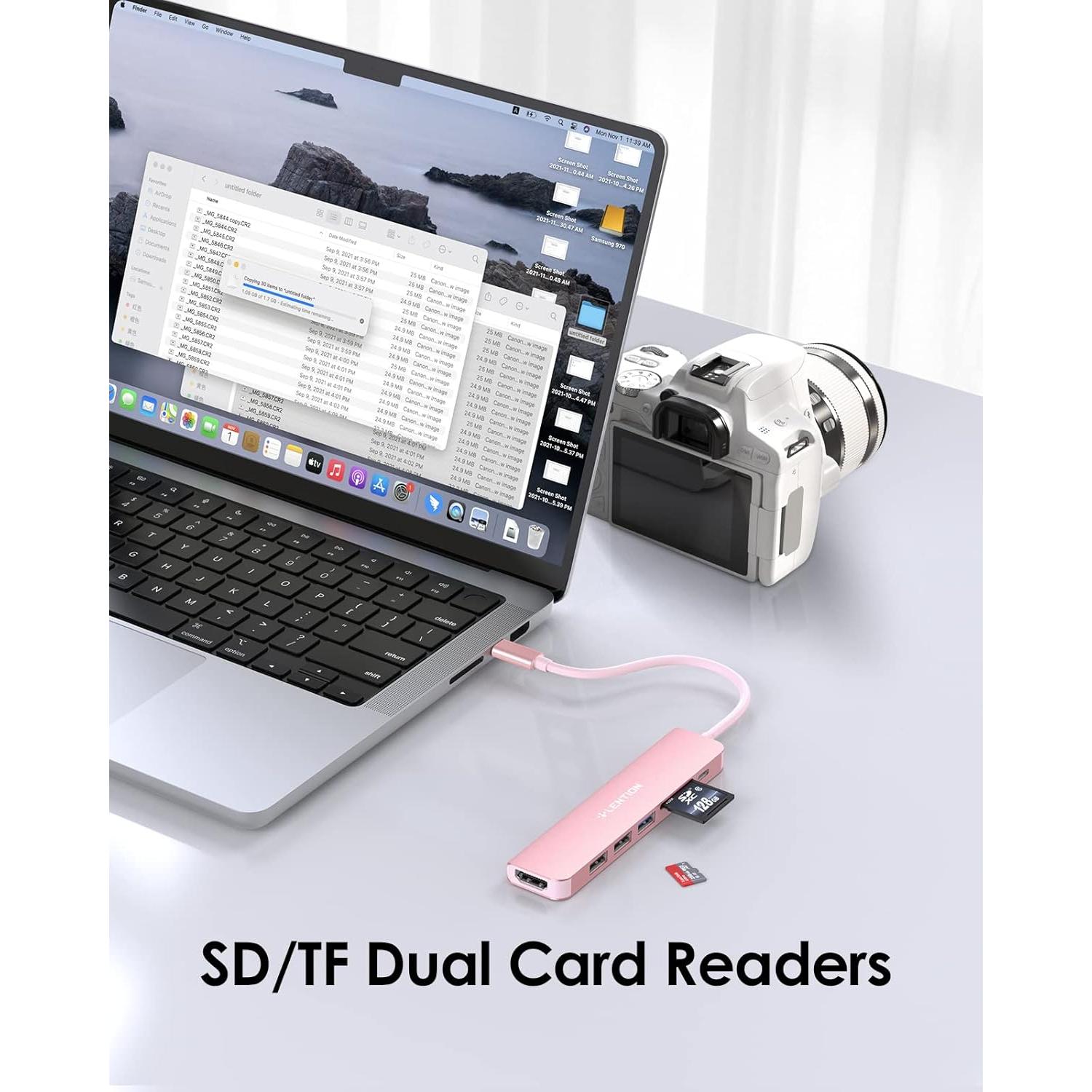 Hub USB-C LENTION CB-CE18 7 en 1 Oro Rosa 100W HDMI 4K