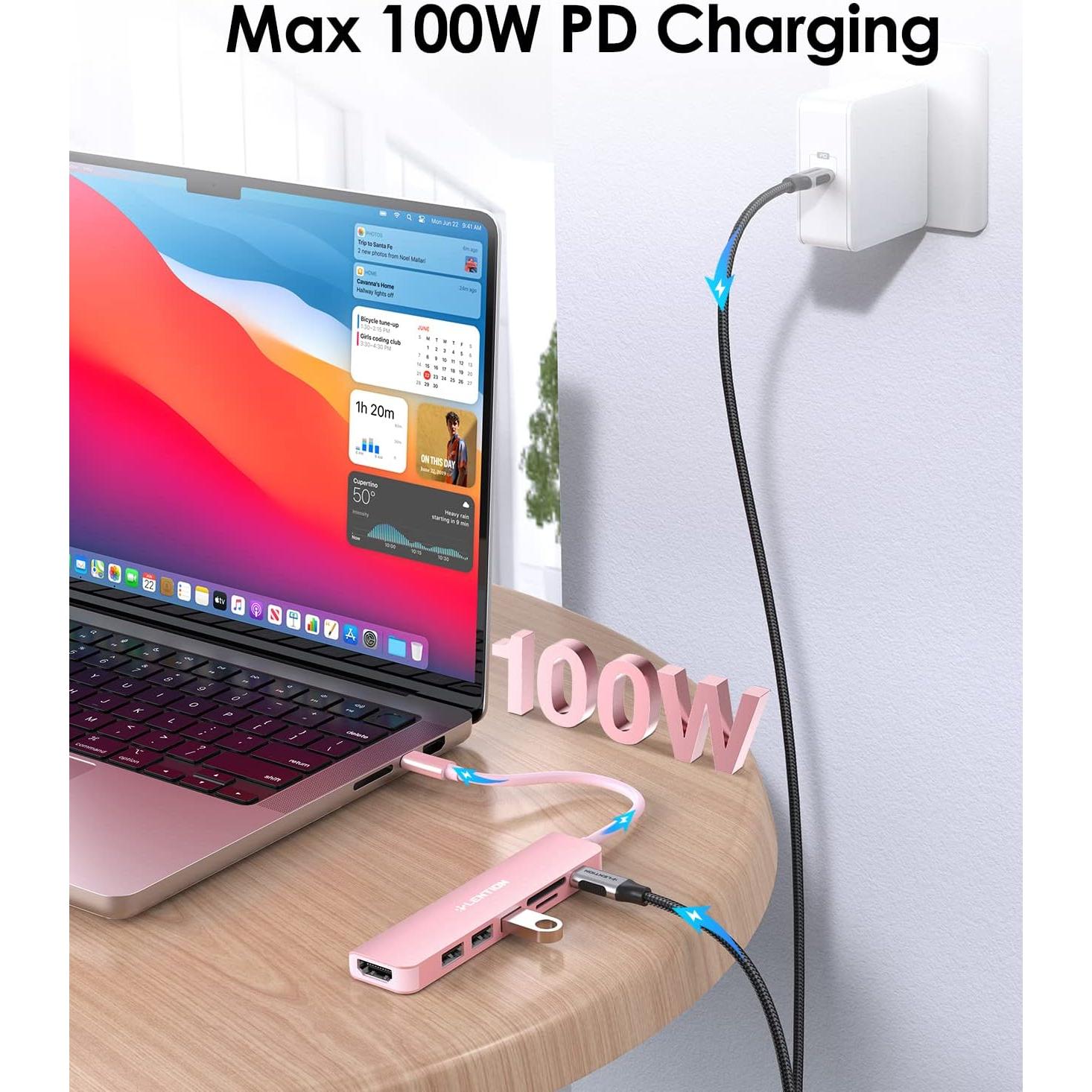 Hub USB-C LENTION CB-CE18 7 en 1 Oro Rosa 100W HDMI 4K