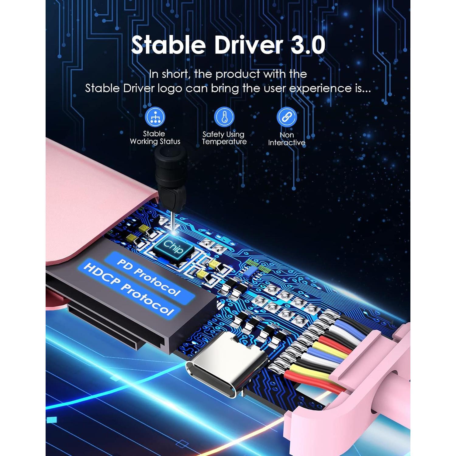 Hub USB-C LENTION CB-CE18 7 en 1 Oro Rosa 100W HDMI 4K