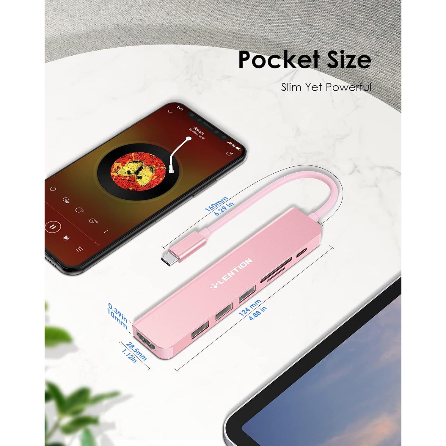 Hub USB-C LENTION CB-CE18 7 en 1 Oro Rosa 100W HDMI 4K