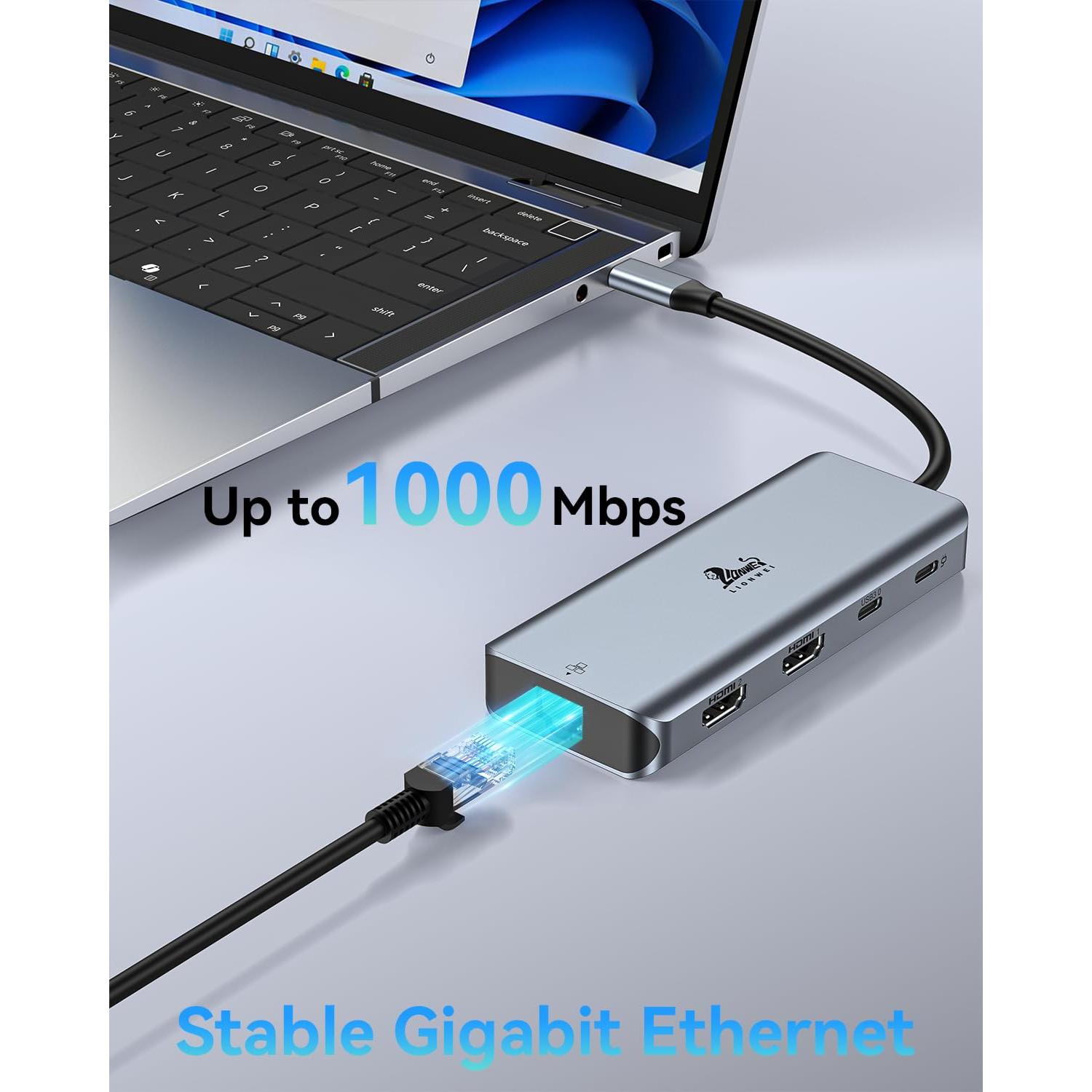 Estación de Acoplamiento 9 en 1 LIONWEI USB C Doble HDMI 4K
