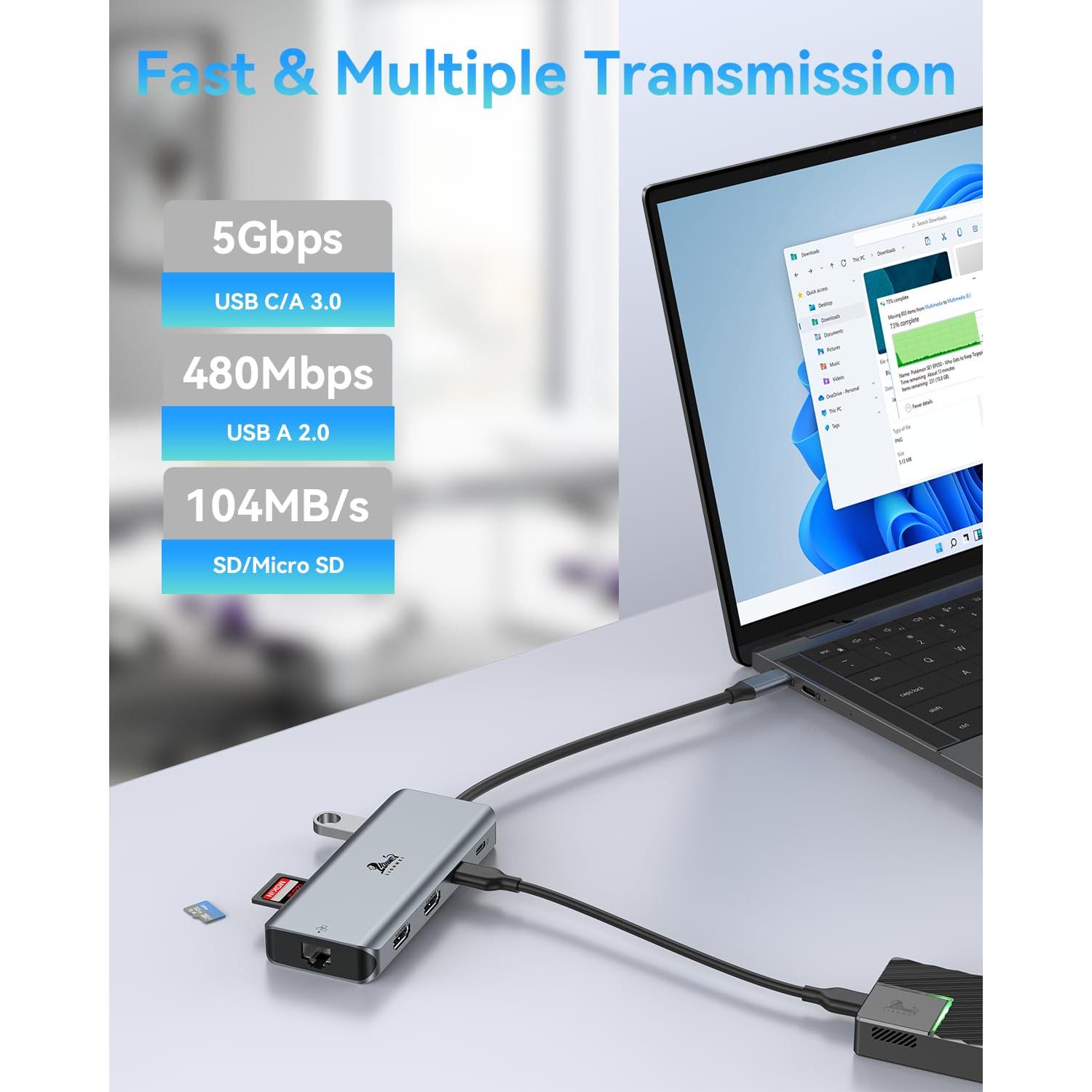 Estación de Acoplamiento 9 en 1 LIONWEI USB C Doble HDMI 4K