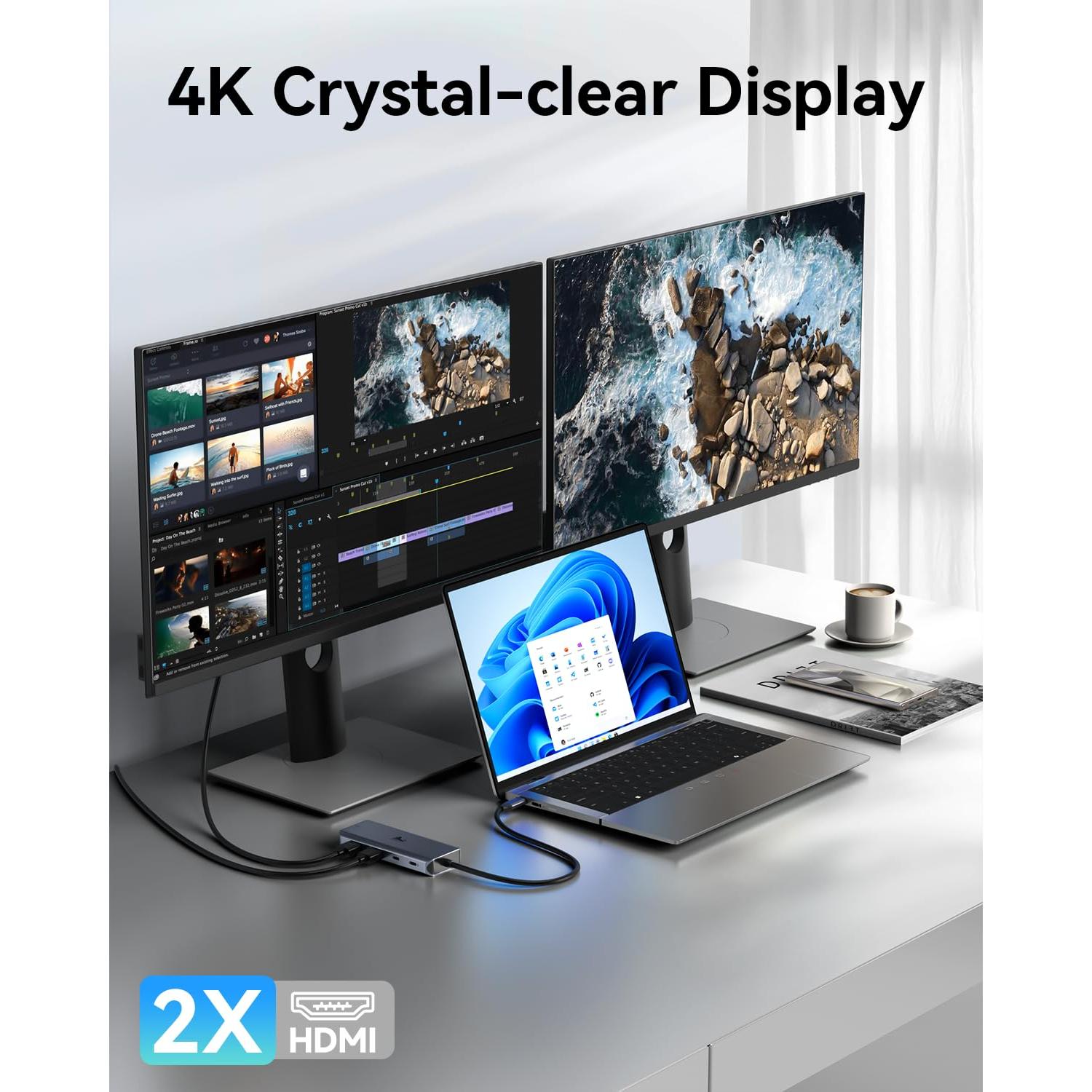 Estación de Acoplamiento 9 en 1 LIONWEI USB C Doble HDMI 4K