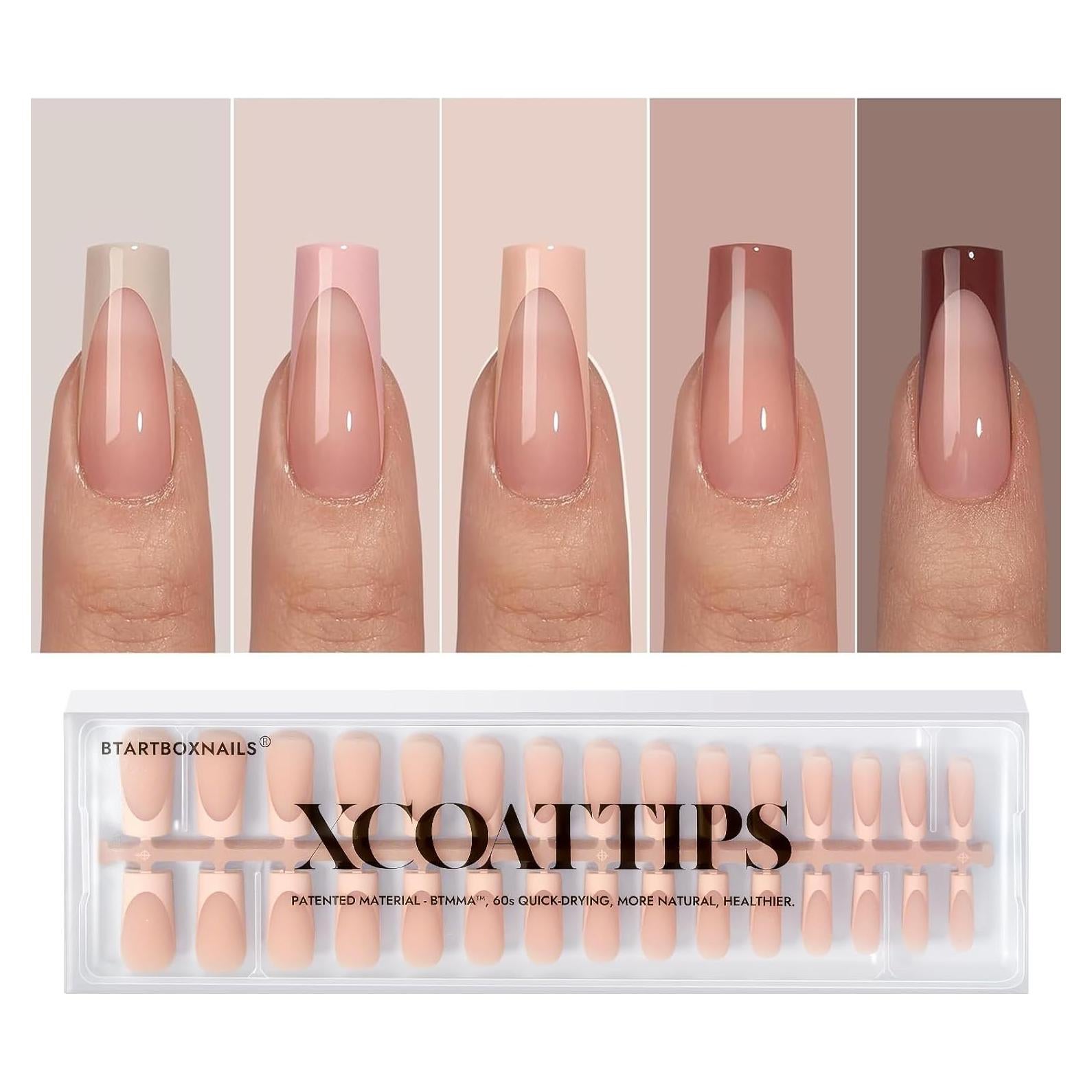 Uñas Postizas BTArtboxnails Cuadradas Largas Francés Gel Suave