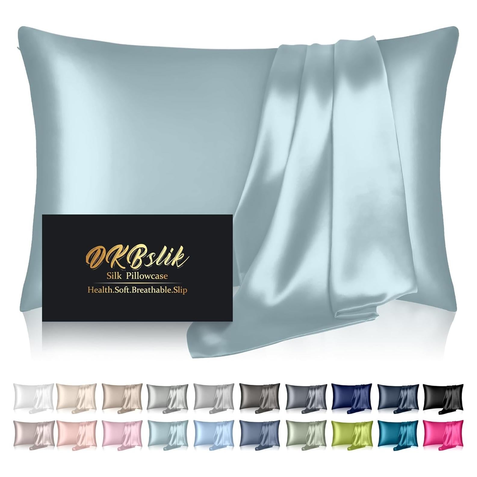 Funda de Almohada de Seda de Morera DKBslik Estándar 50.8x66 cm Azul