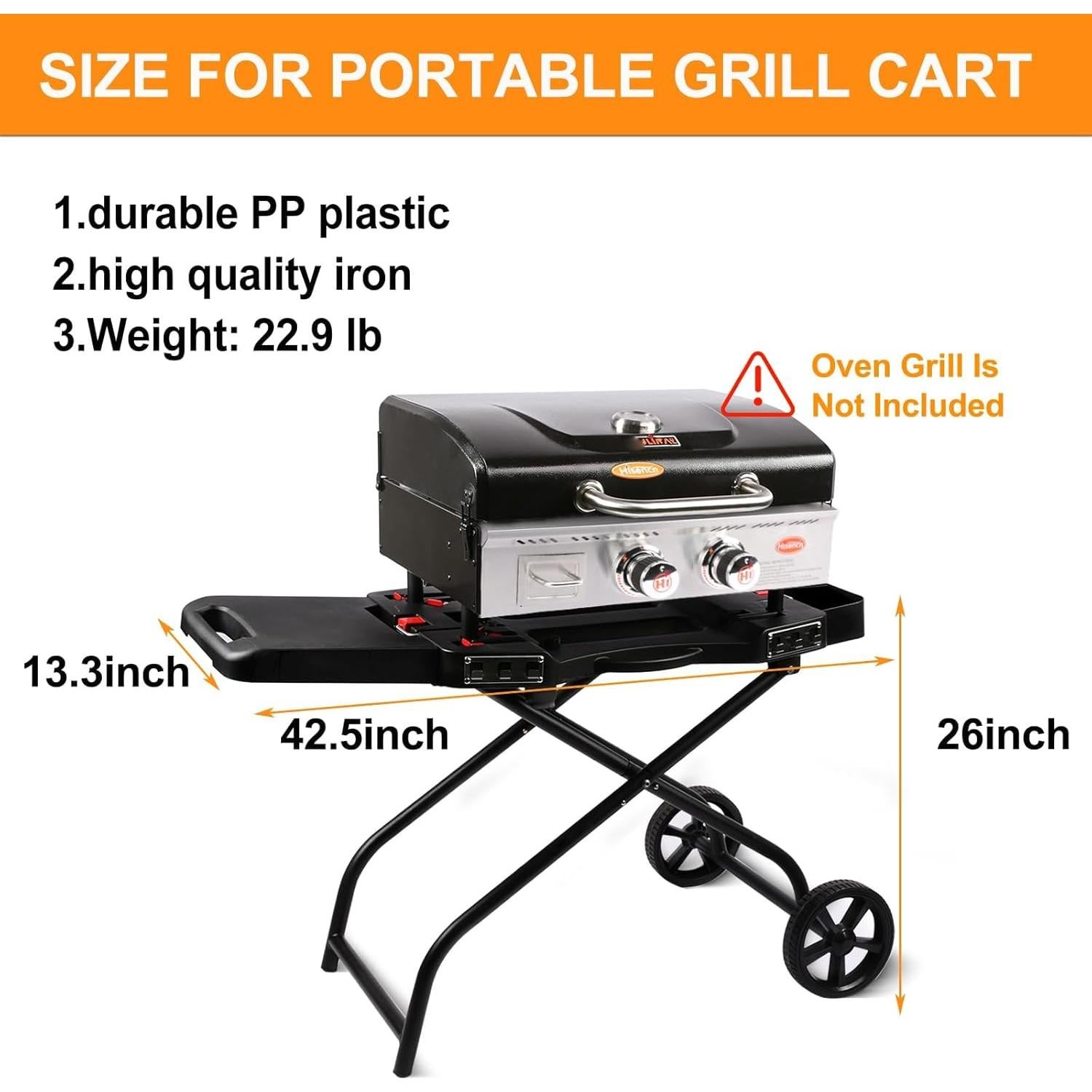 Carrito de Parrilla Portátil Hisencn 66 cm Plegable y Compacto