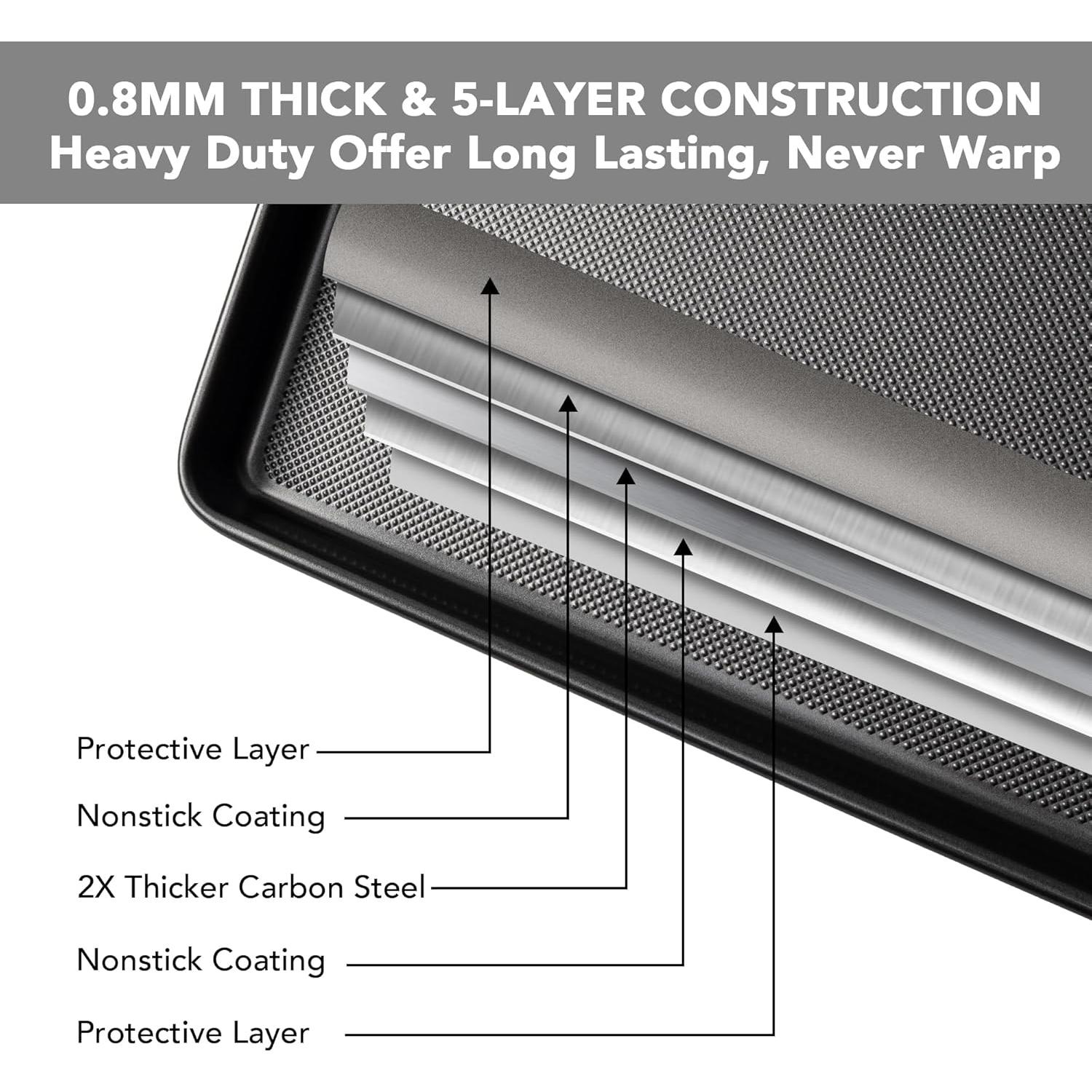 Juego de 3 bandejas para hornear Tiawudi, acero al carbono, antiadherente