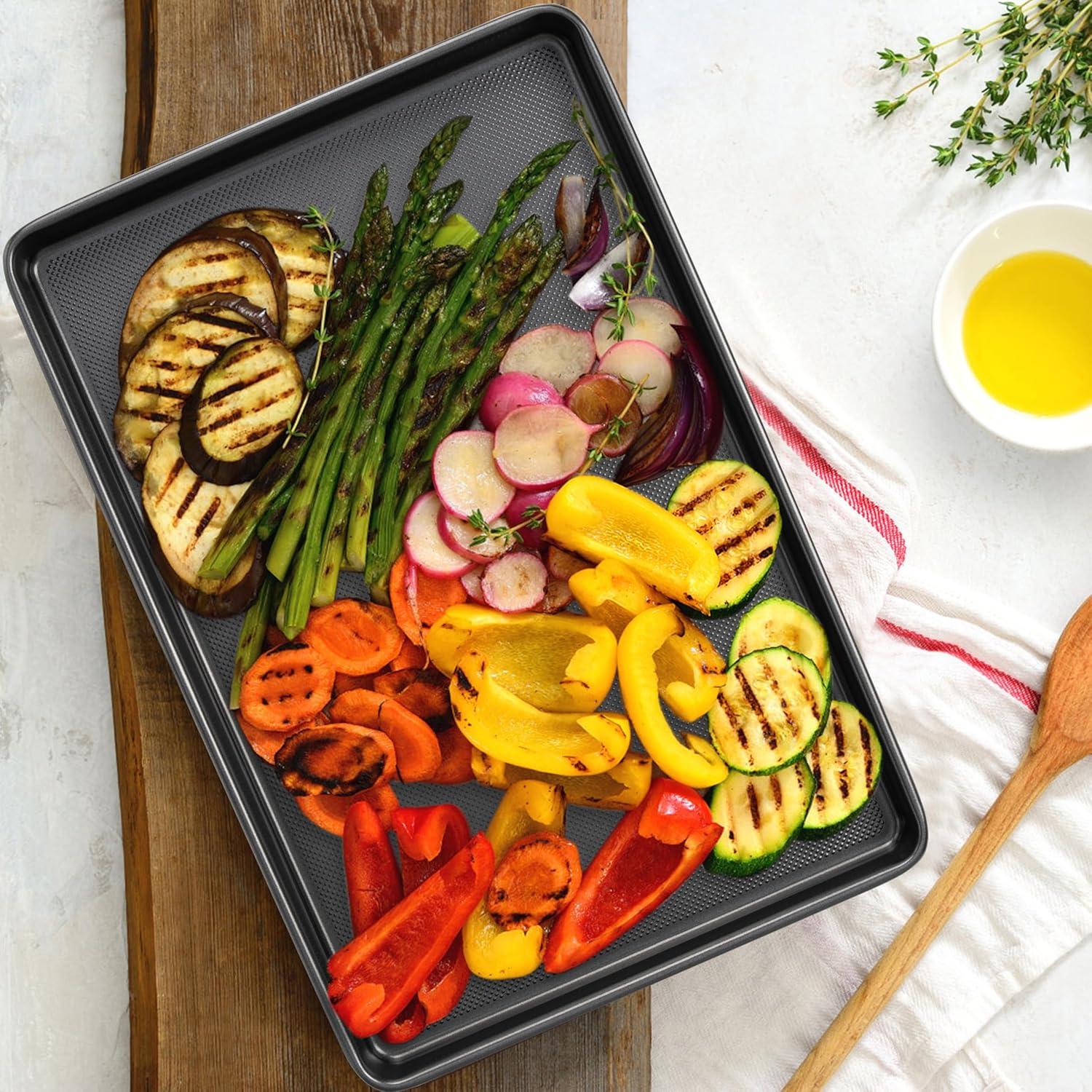 Juego de 3 bandejas para hornear Tiawudi, acero al carbono, antiadherente