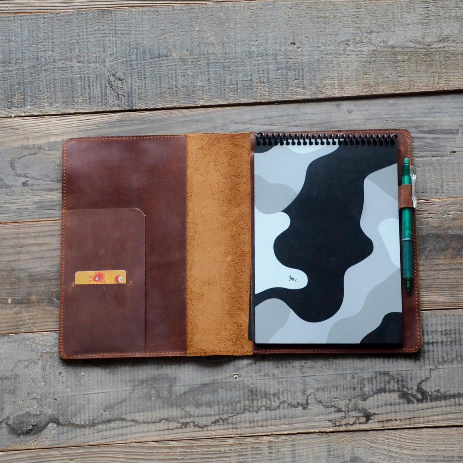 Cubierta de Cuero JJNUSA A5 Marrón para Cuadernos Espirales